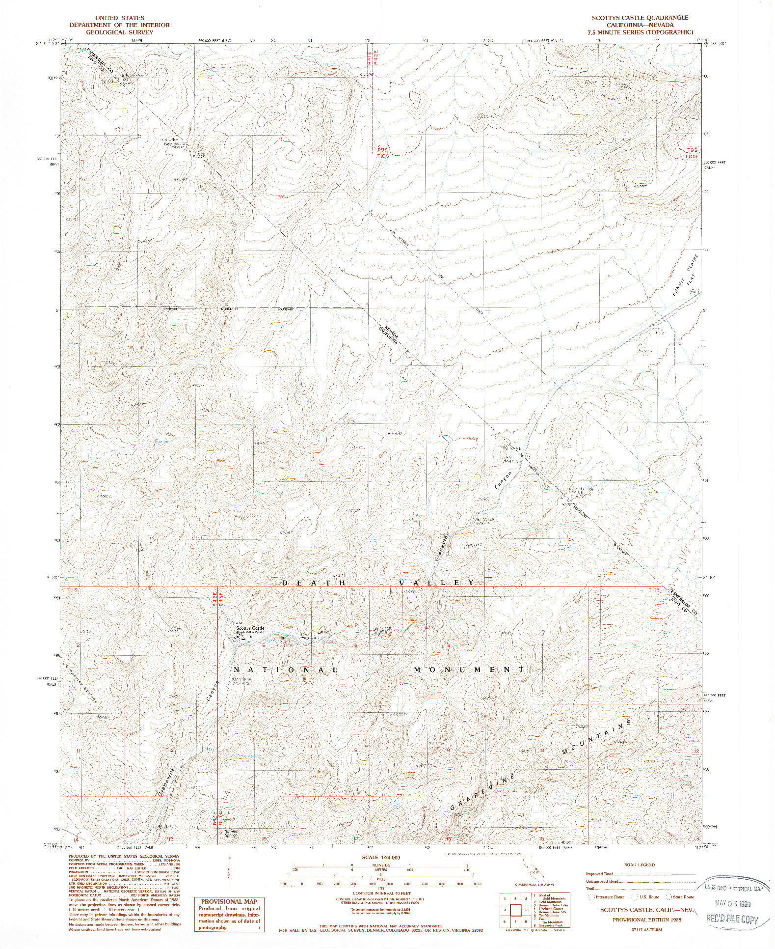 USGS 1:24000-SCALE QUADRANGLE FOR SCOTTYS CASTLE, CA 1988