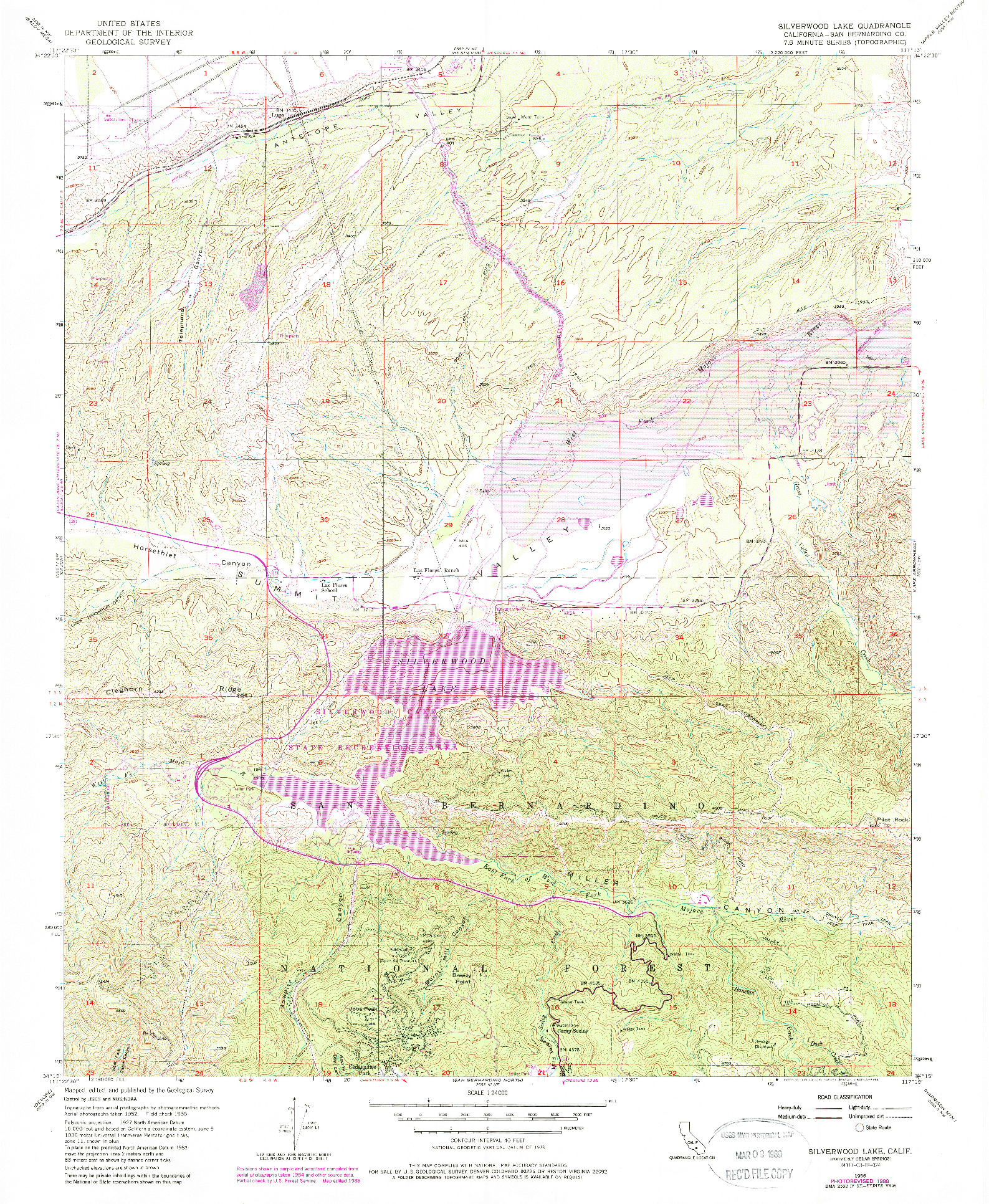 USGS 1:24000-SCALE QUADRANGLE FOR SILVERWOOD LAKE, CA 1956