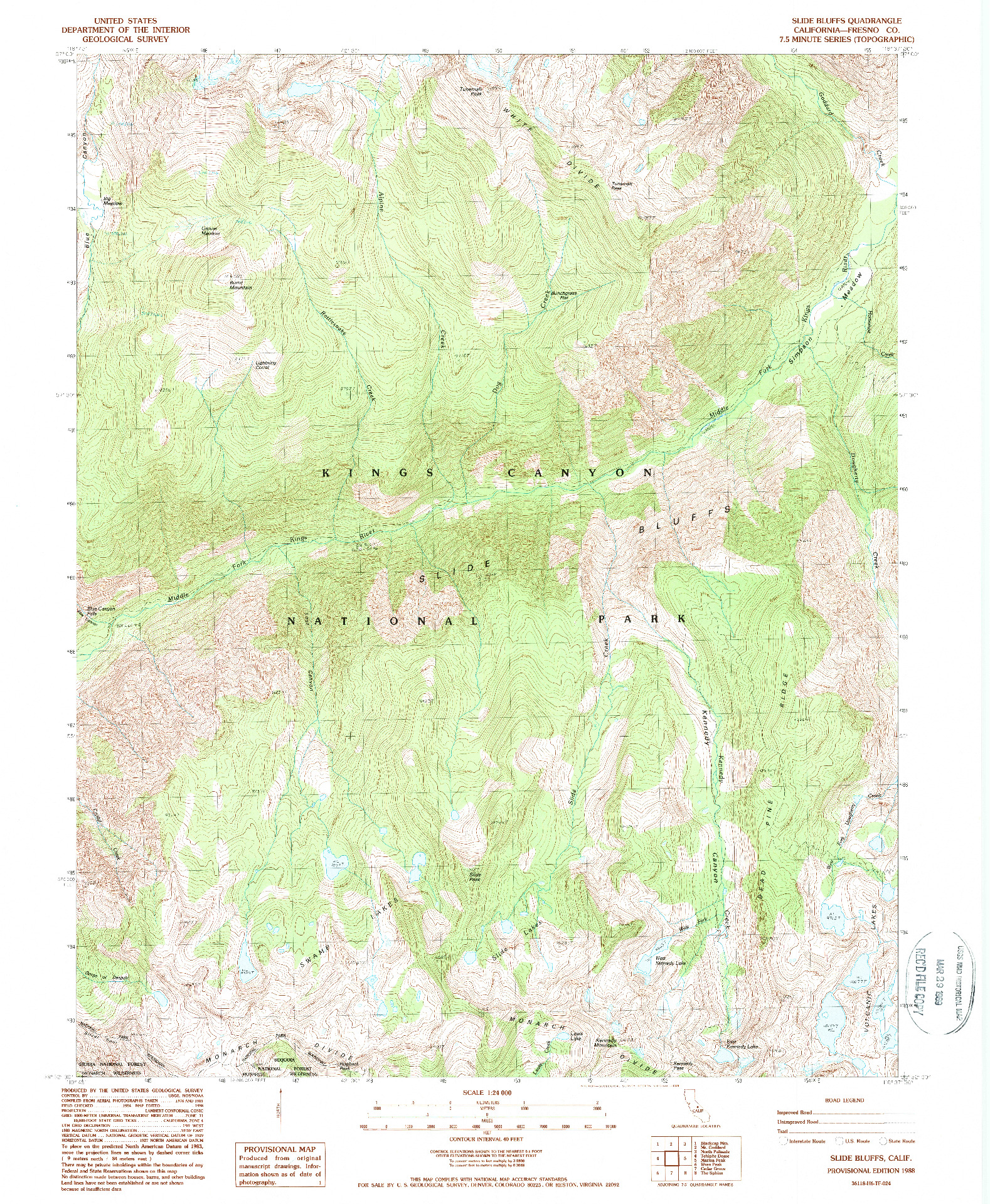 USGS 1:24000-SCALE QUADRANGLE FOR SLIDE BLUFFS, CA 1988