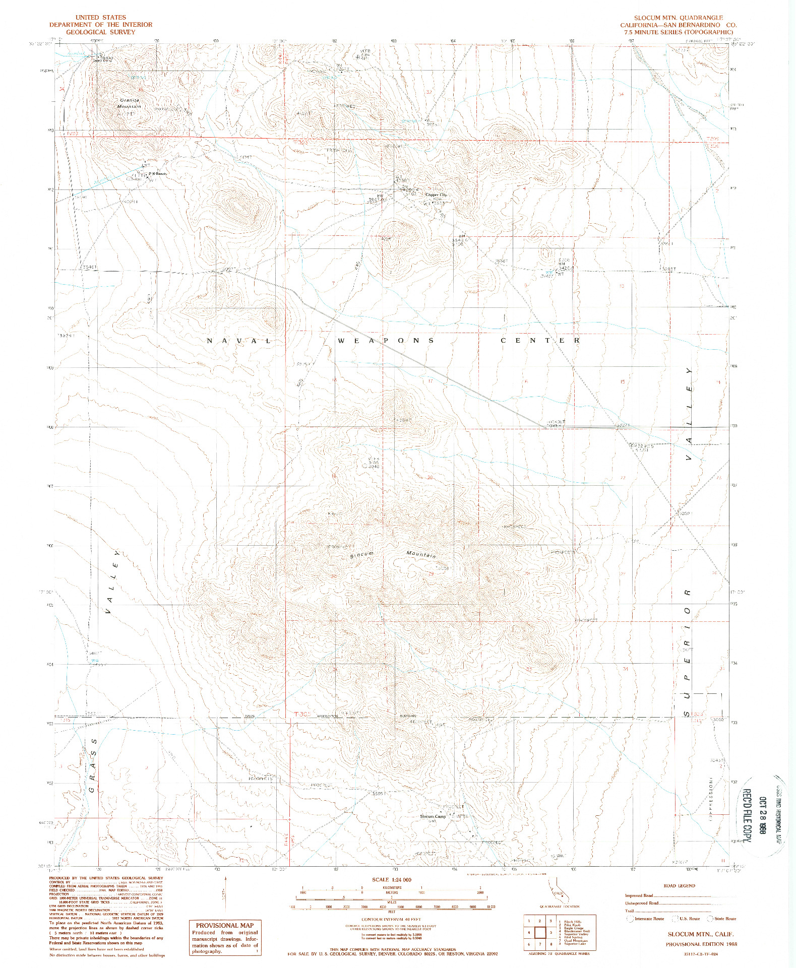 USGS 1:24000-SCALE QUADRANGLE FOR SLOCUM MTN, CA 1988