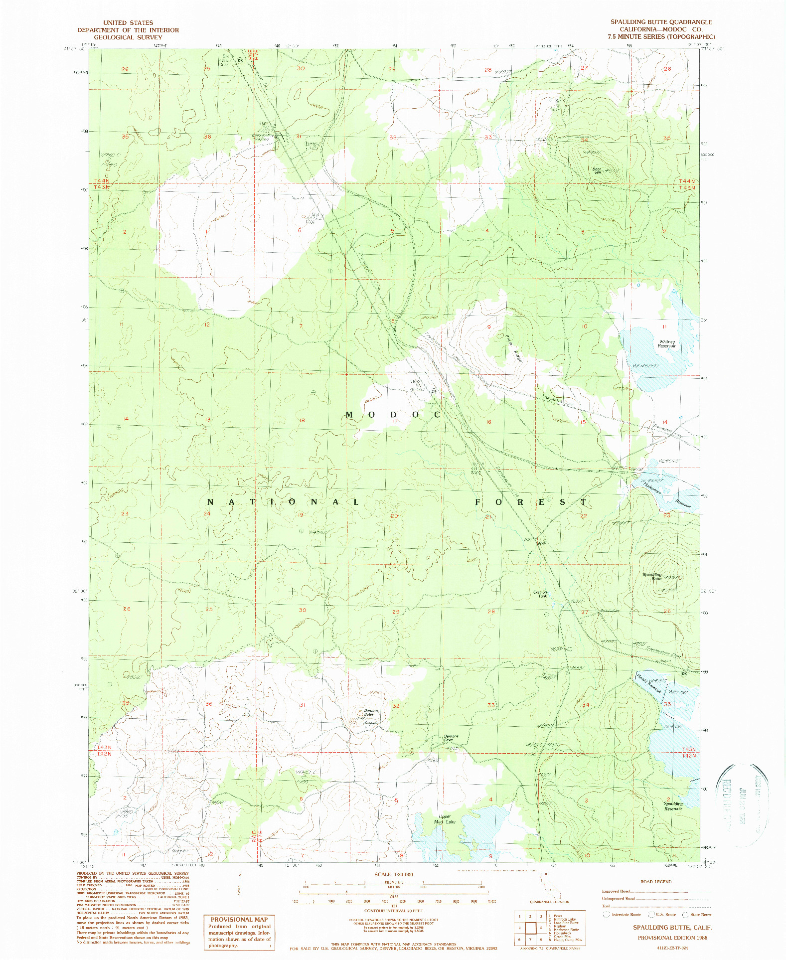 USGS 1:24000-SCALE QUADRANGLE FOR SPAULDING BUTTE, CA 1988