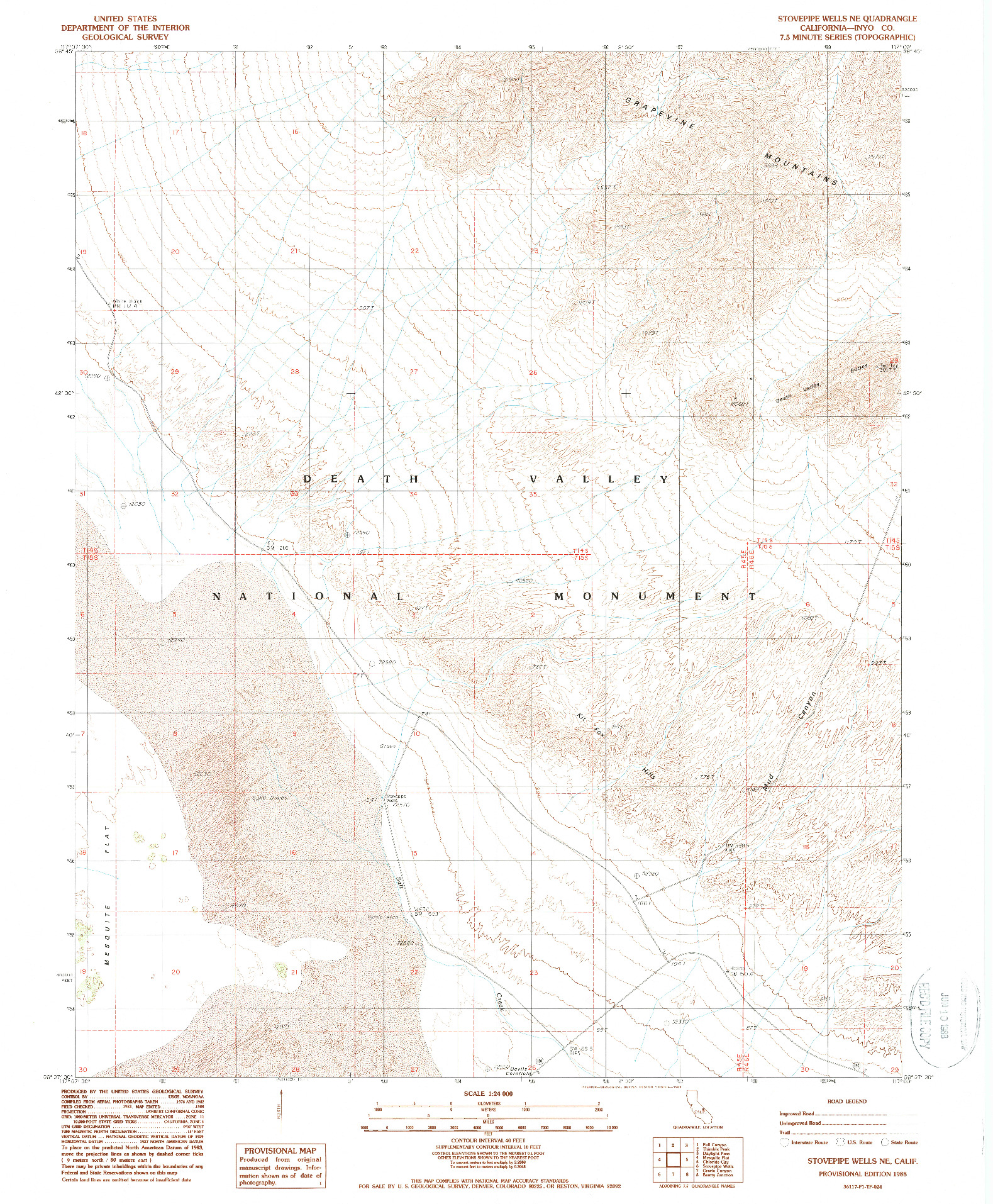USGS 1:24000-SCALE QUADRANGLE FOR STOVEPIPE WELLS NE, CA 1988