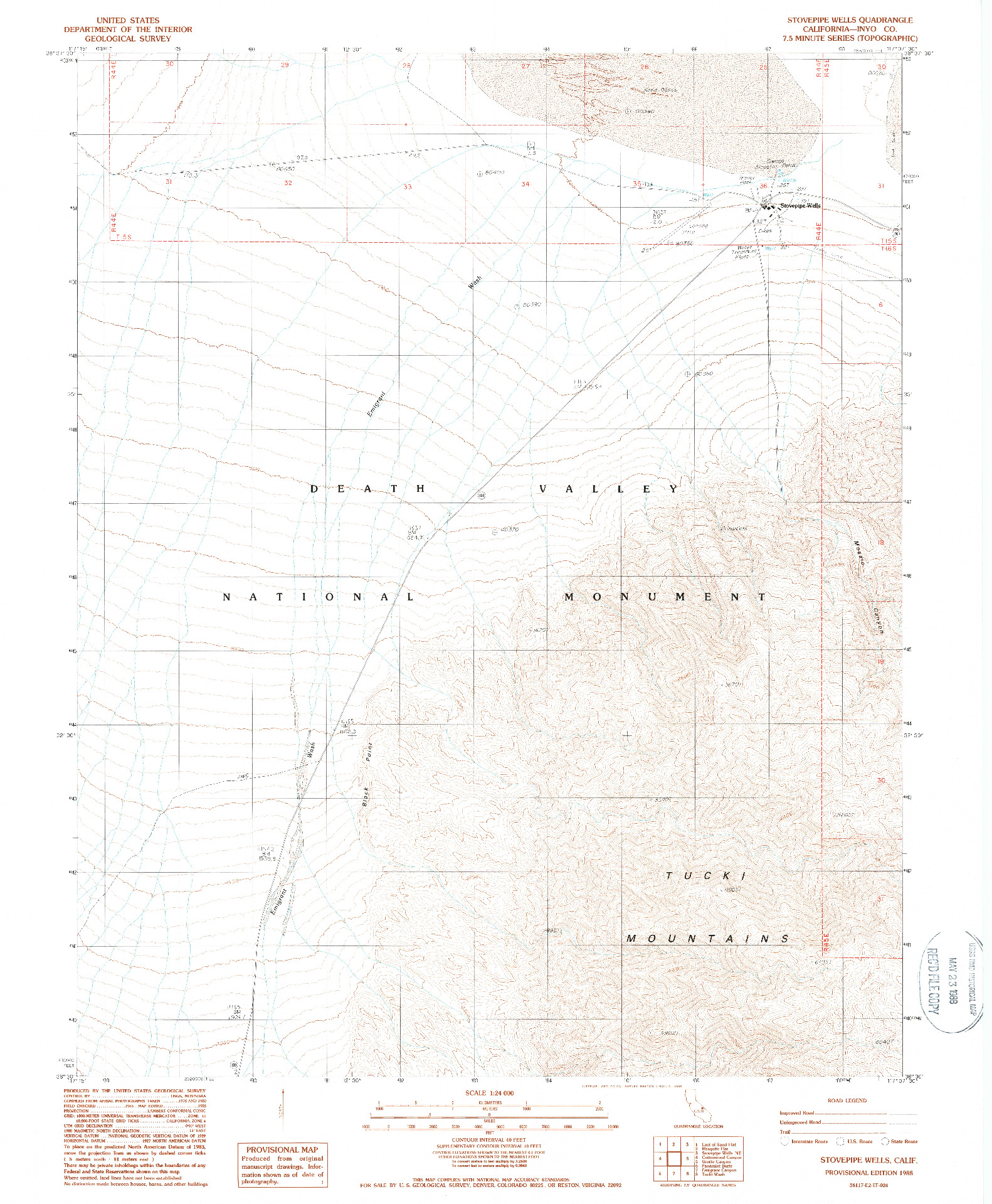 USGS 1:24000-SCALE QUADRANGLE FOR STOVEPIPE WELLS, CA 1988