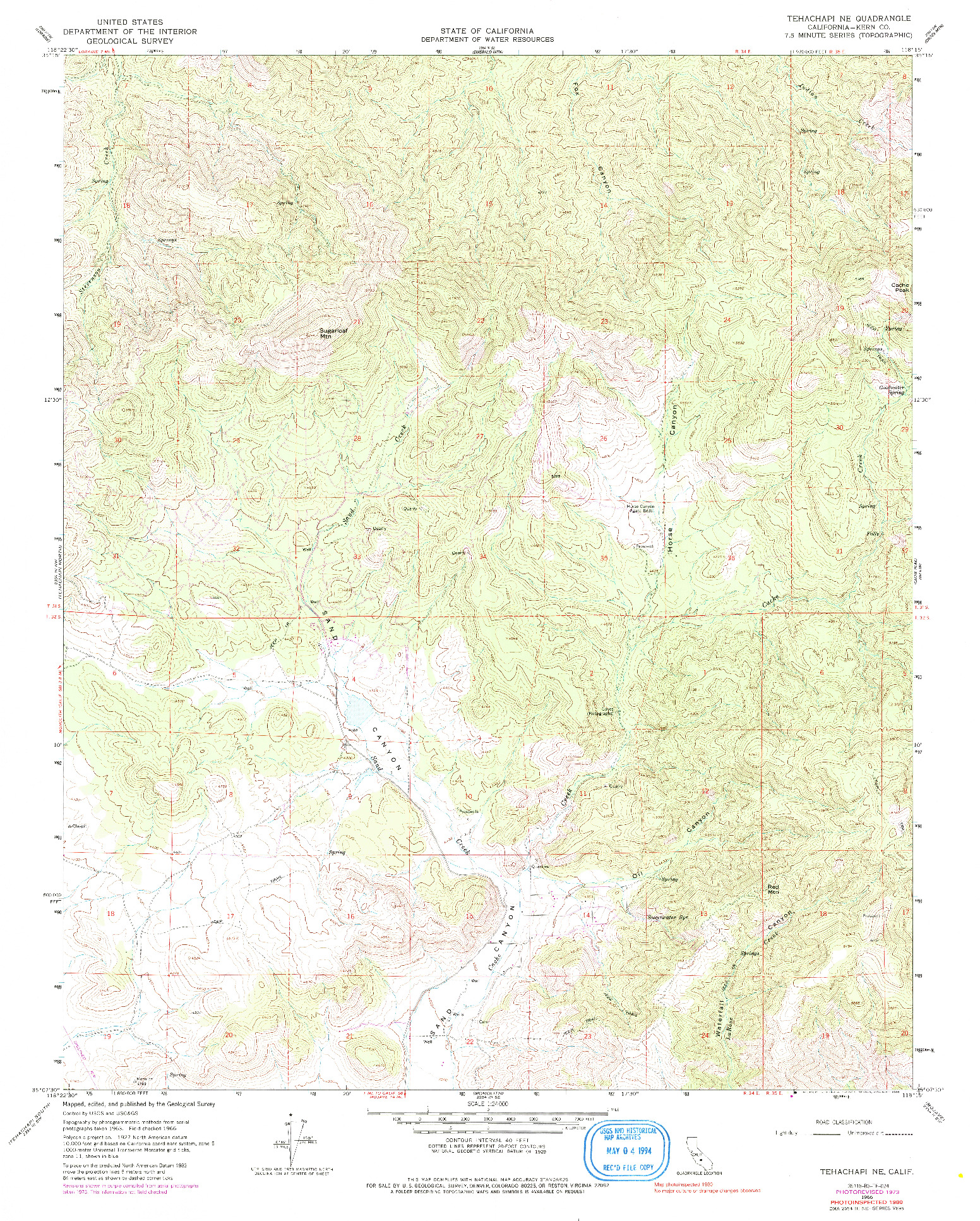 USGS 1:24000-SCALE QUADRANGLE FOR TEHACHAPI NE, CA 1966