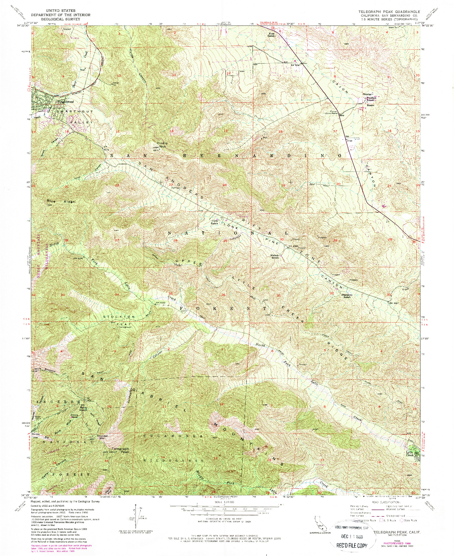 USGS 1:24000-SCALE QUADRANGLE FOR TELEGRAPH PEAK, CA 1956