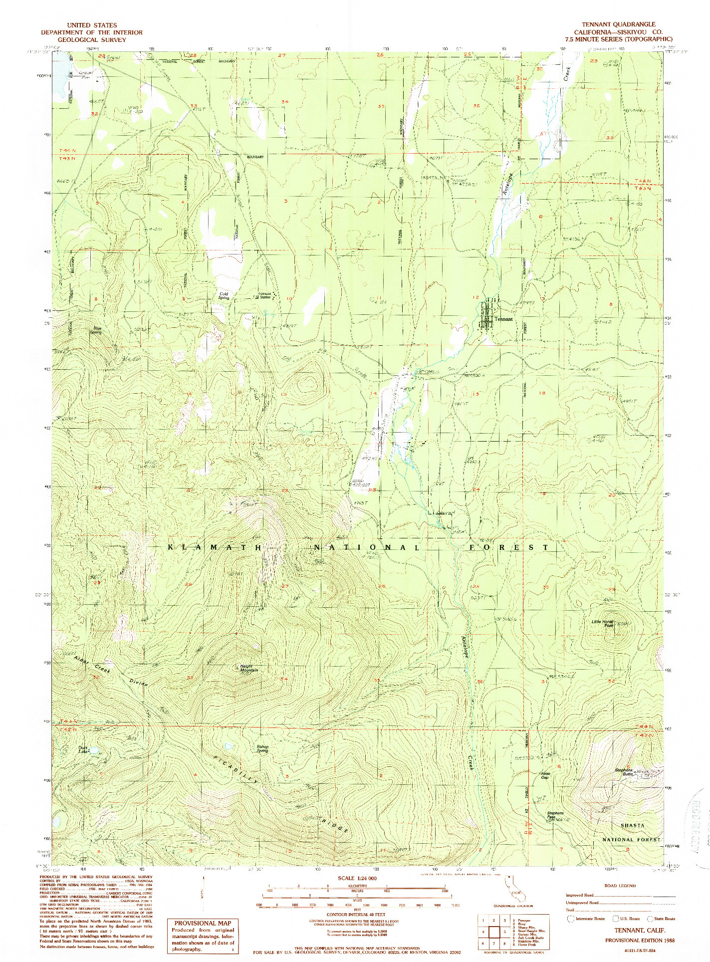 USGS 1:24000-SCALE QUADRANGLE FOR TENNANT, CA 1988