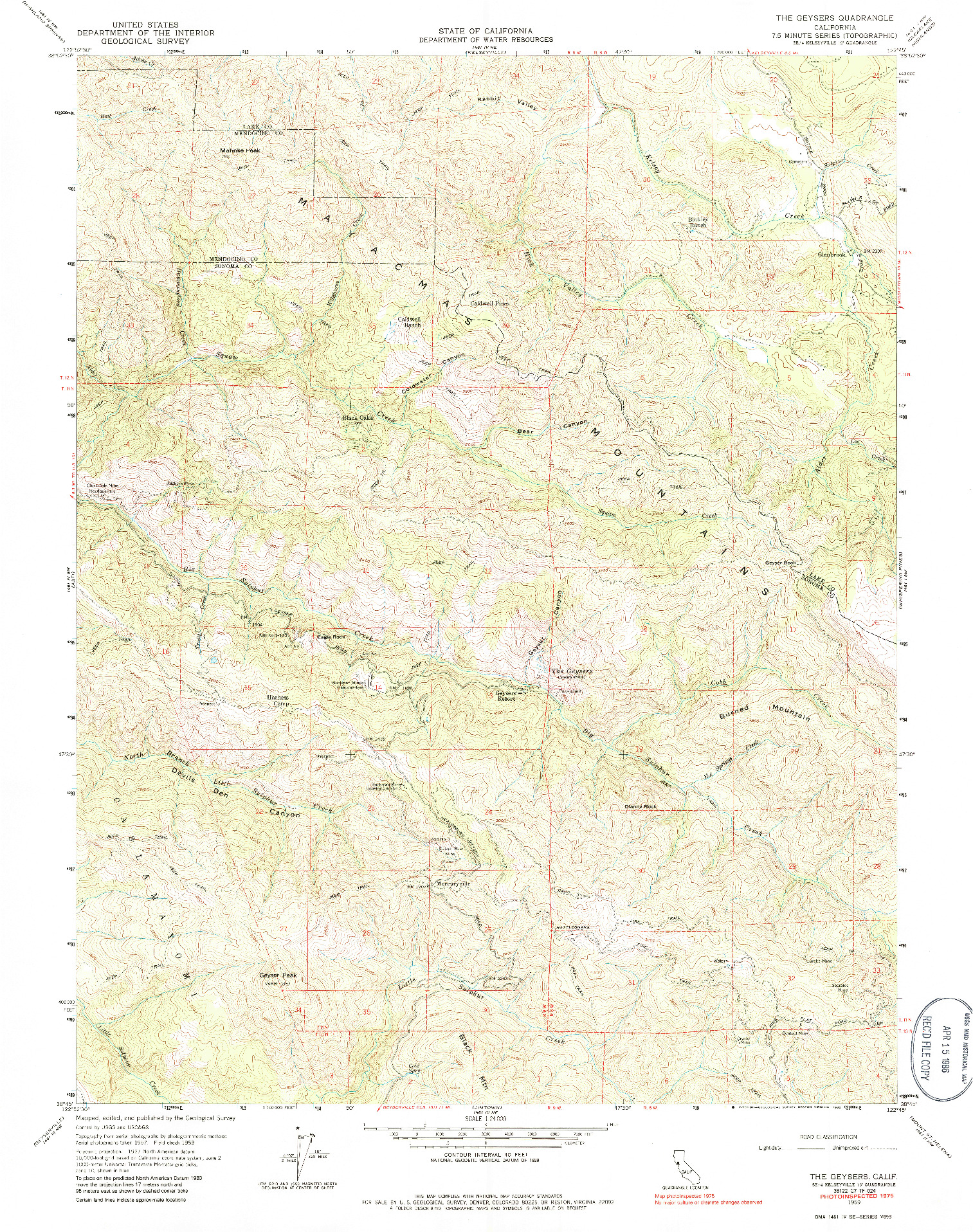 USGS 1:24000-SCALE QUADRANGLE FOR THE GEYSERS, CA 1959