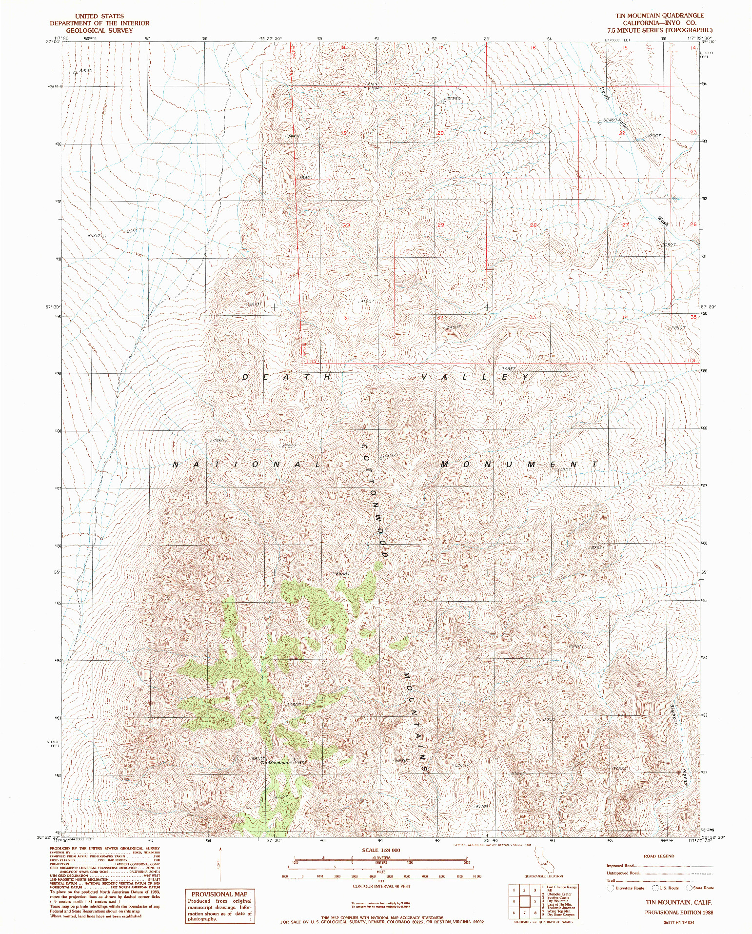 USGS 1:24000-SCALE QUADRANGLE FOR TIN MOUNTAIN, CA 1988