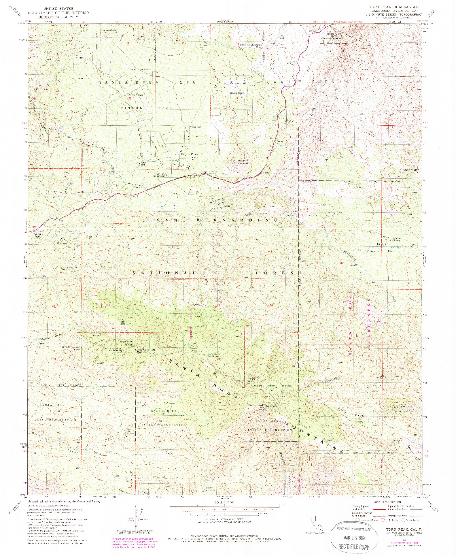 USGS 1:24000-SCALE QUADRANGLE FOR TORO PEAK, CA 1981