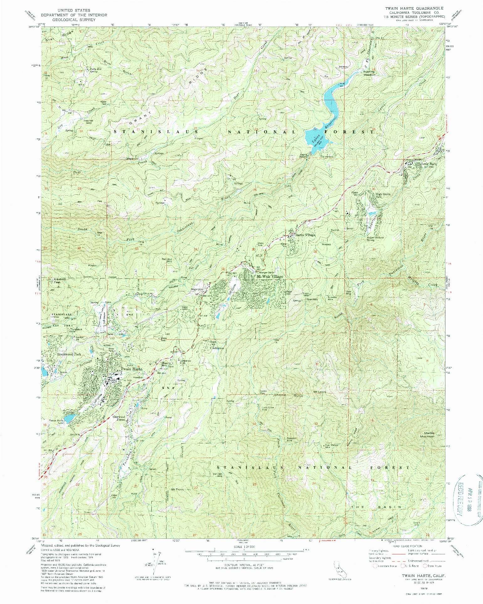 USGS 1:24000-SCALE QUADRANGLE FOR TWAIN HARTE, CA 1979