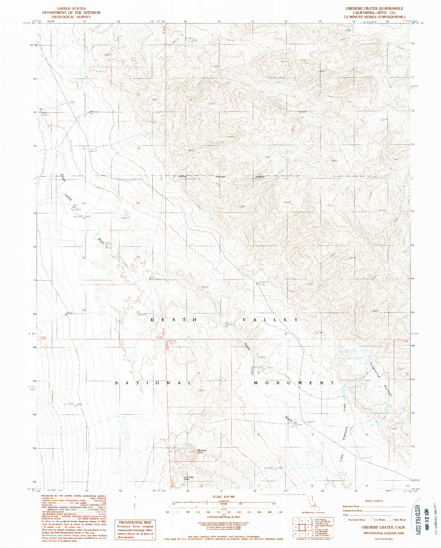 USGS 1:24000-SCALE QUADRANGLE FOR UBEHEBE CRATER, CA 1988