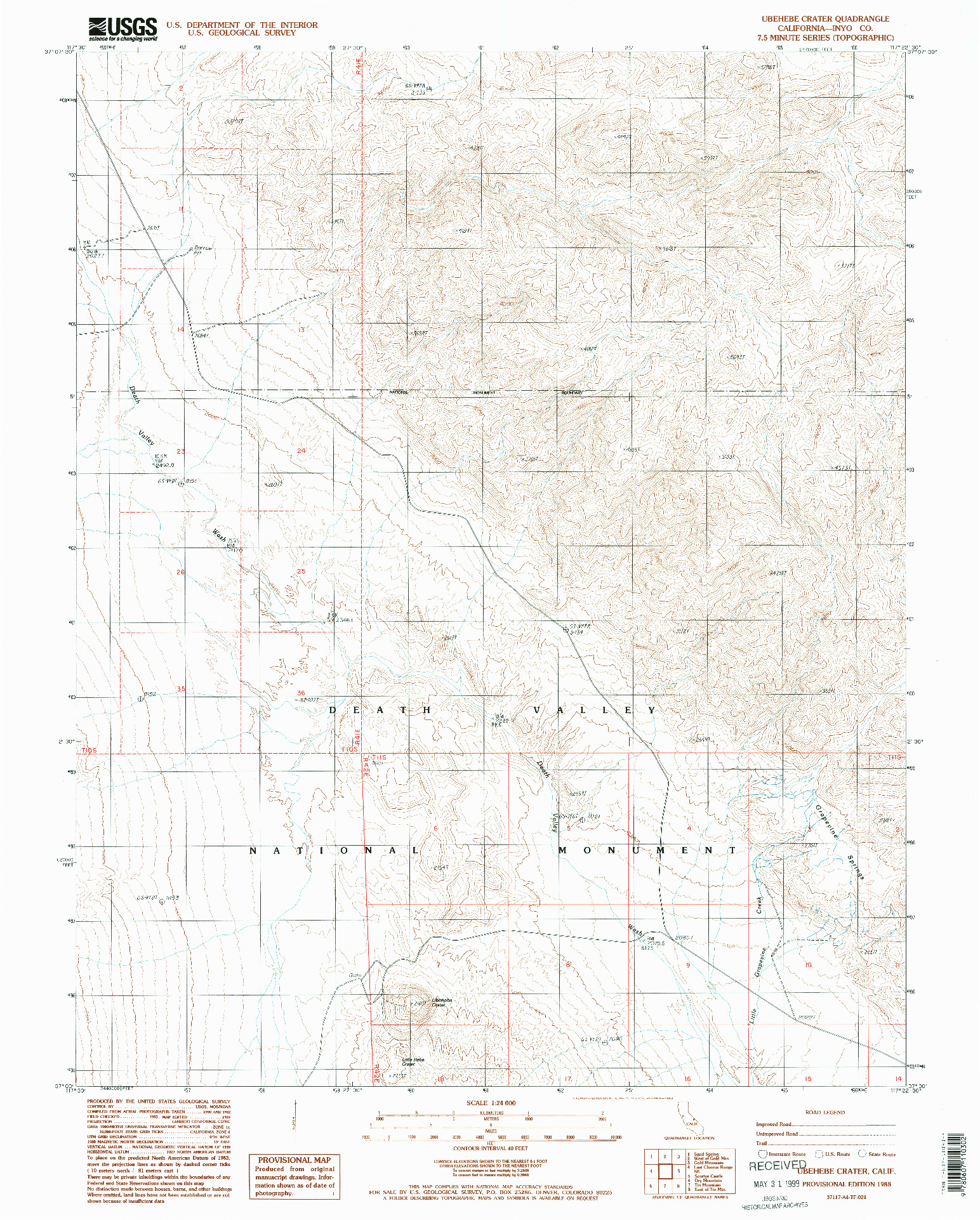 USGS 1:24000-SCALE QUADRANGLE FOR UBEHEBE CRATER, CA 1988