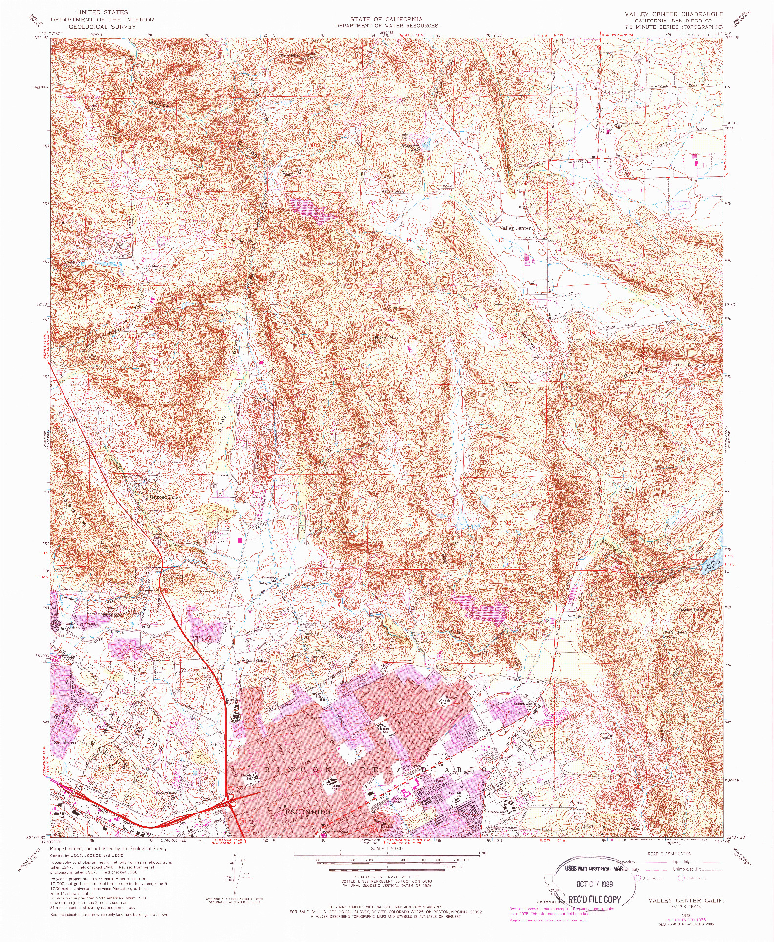 USGS 1:24000-SCALE QUADRANGLE FOR VALLEY CENTER, CA 1968