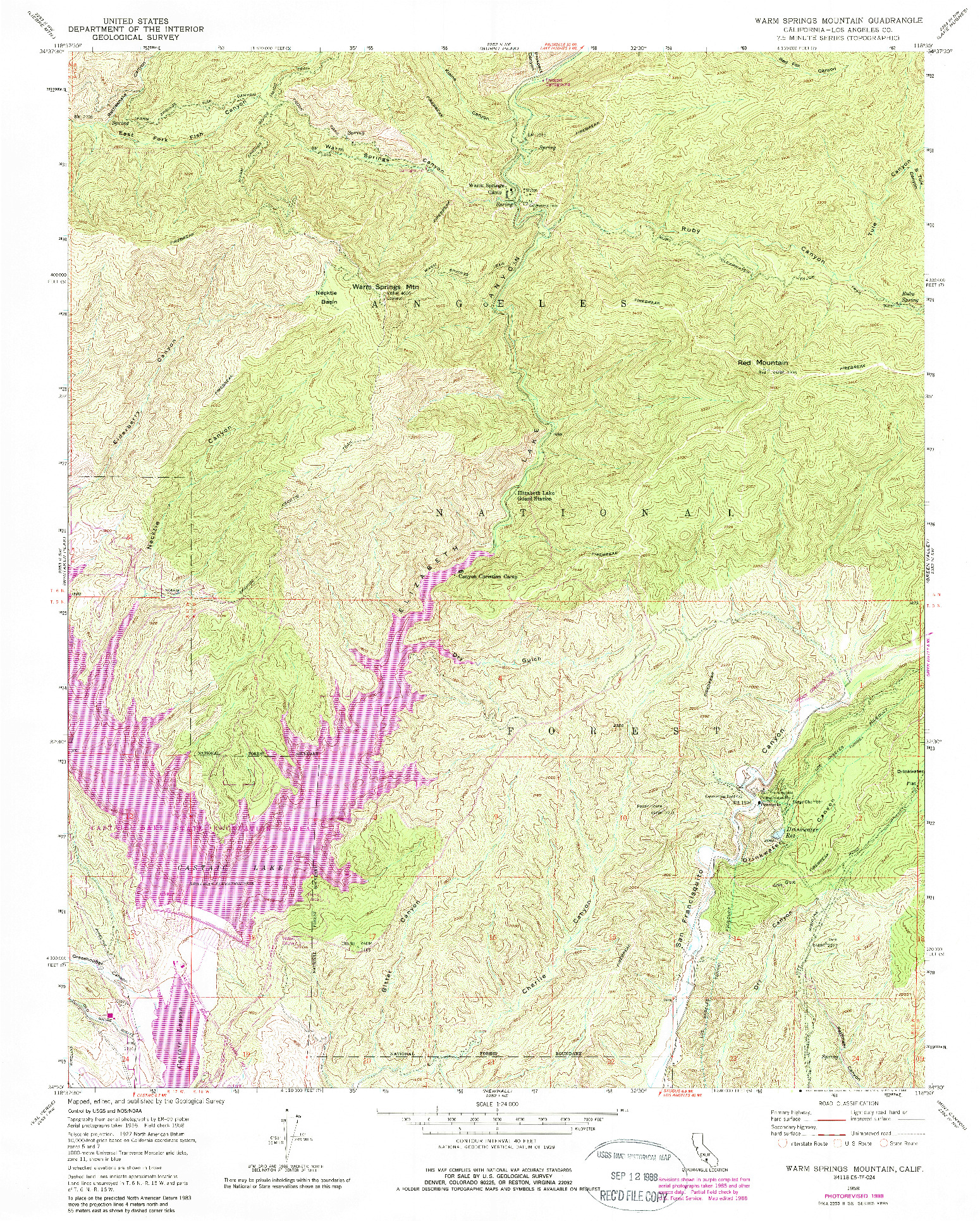 USGS 1:24000-SCALE QUADRANGLE FOR WARM SPRINGS MOUNTAIN, CA 1958