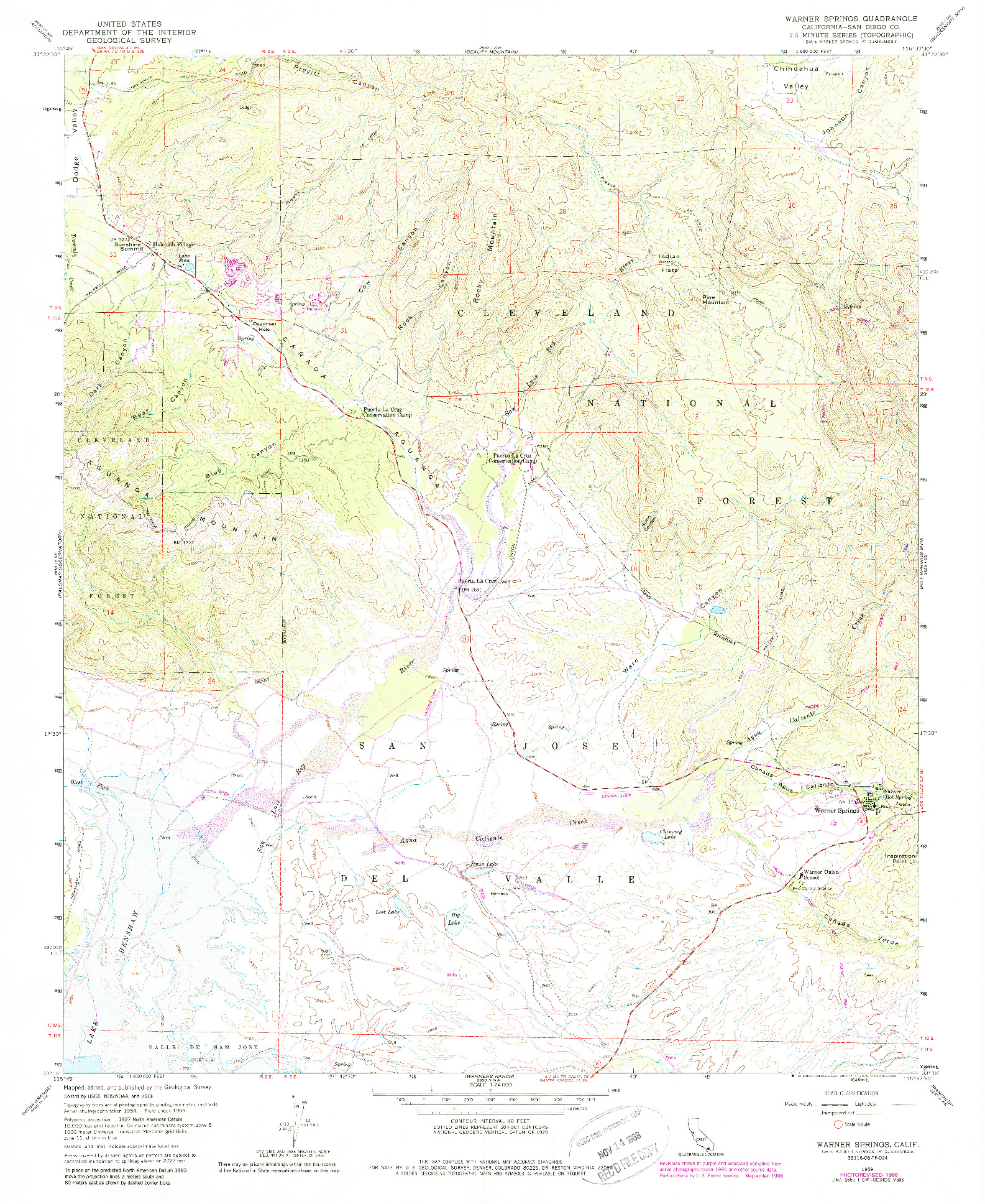 USGS 1:24000-SCALE QUADRANGLE FOR WARNER SPRINGS, CA 1958