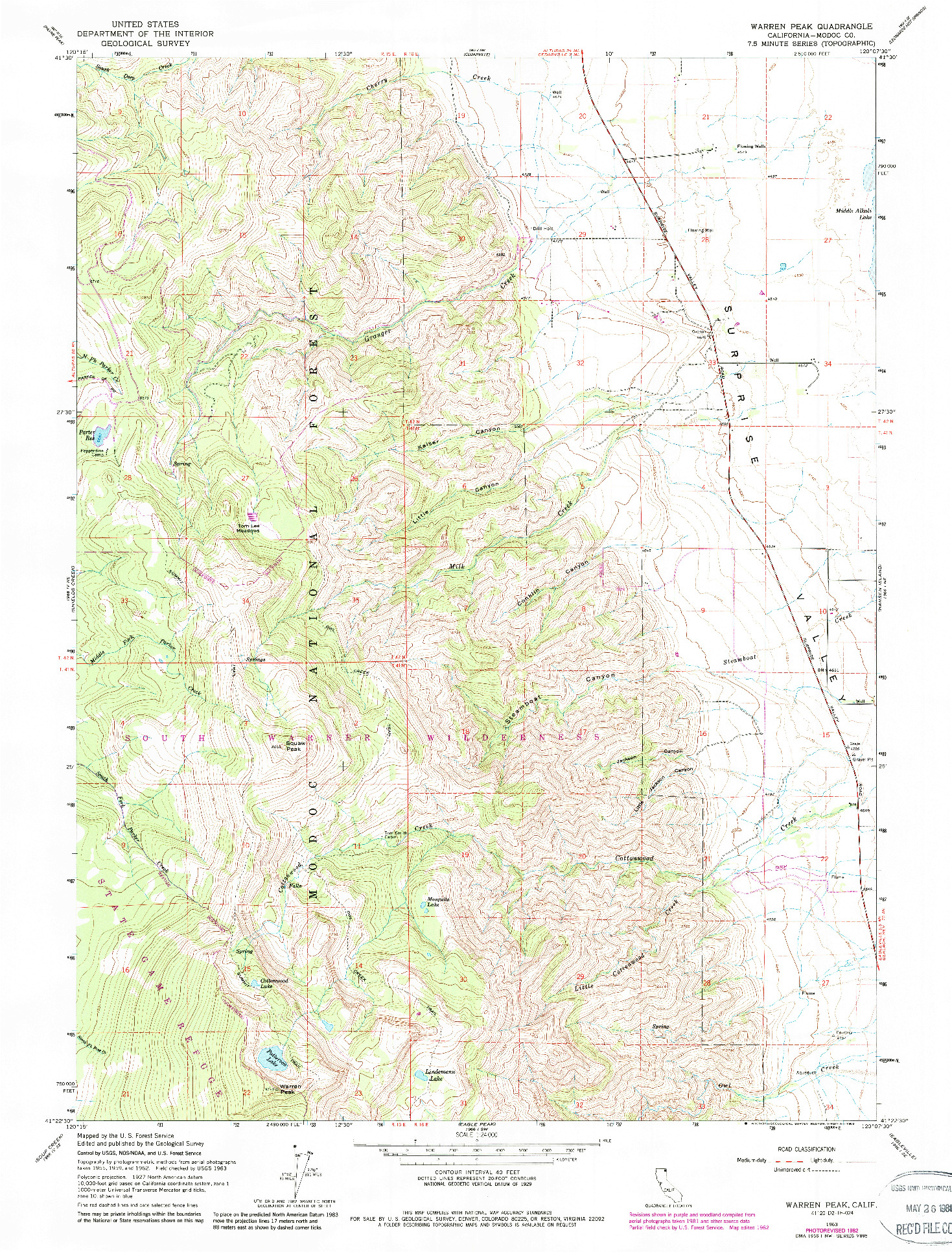 USGS 1:24000-SCALE QUADRANGLE FOR WARREN PEAK, CA 1963