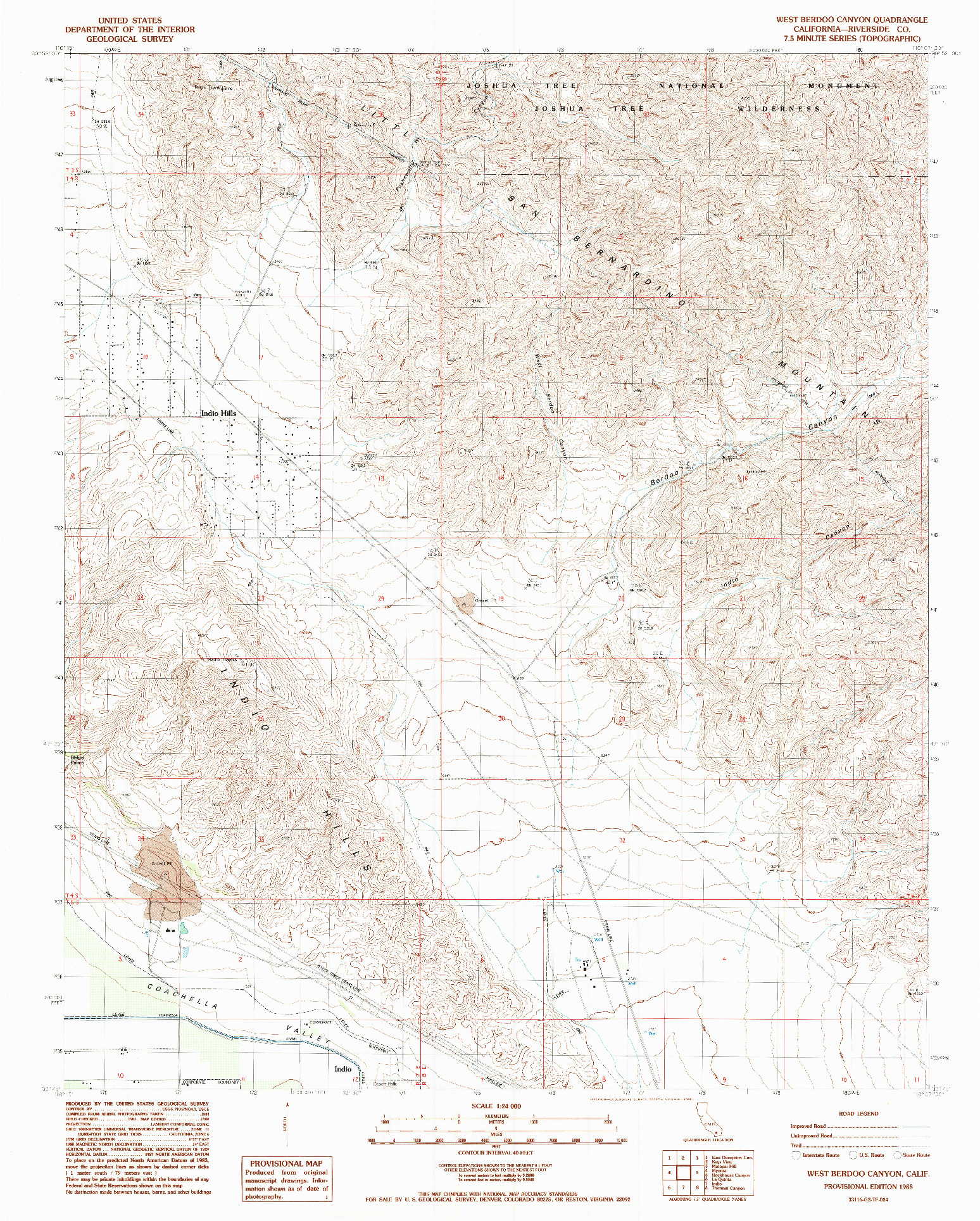 USGS 1:24000-SCALE QUADRANGLE FOR WEST BERDOO CANYON, CA 1988