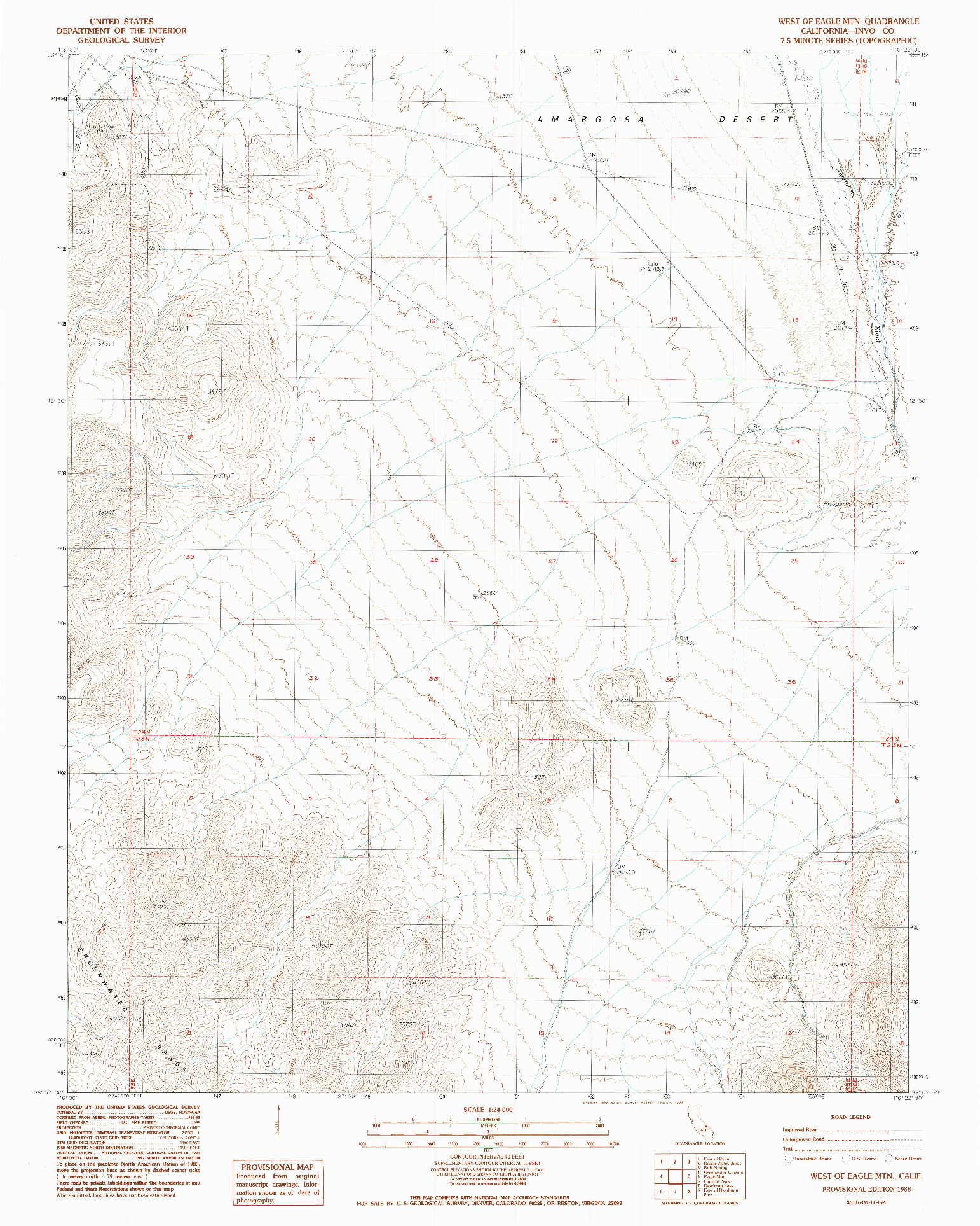 USGS 1:24000-SCALE QUADRANGLE FOR WEST OF EAGLE MTN, CA 1988