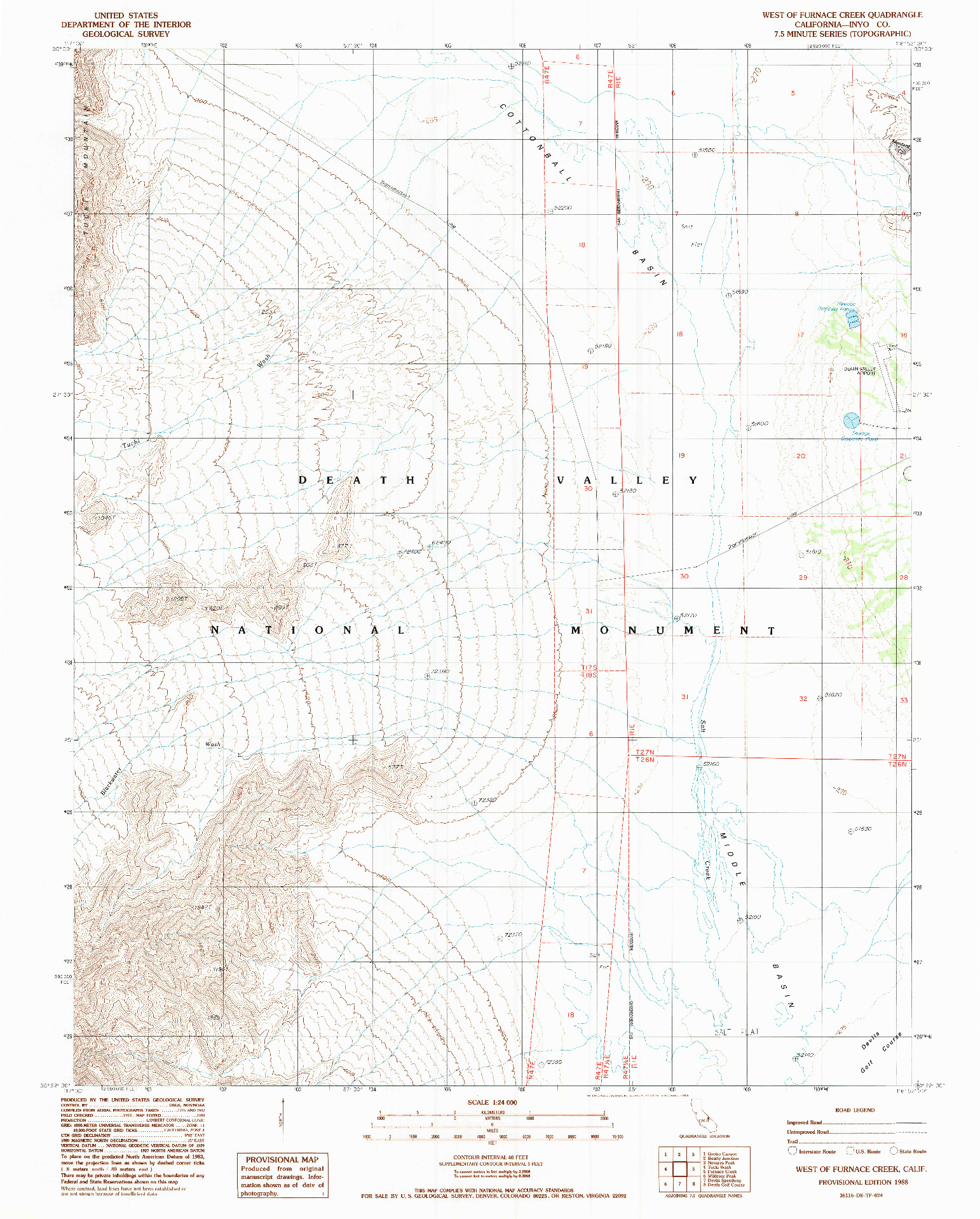 USGS 1:24000-SCALE QUADRANGLE FOR WEST OF FURNACE CREEK, CA 1988