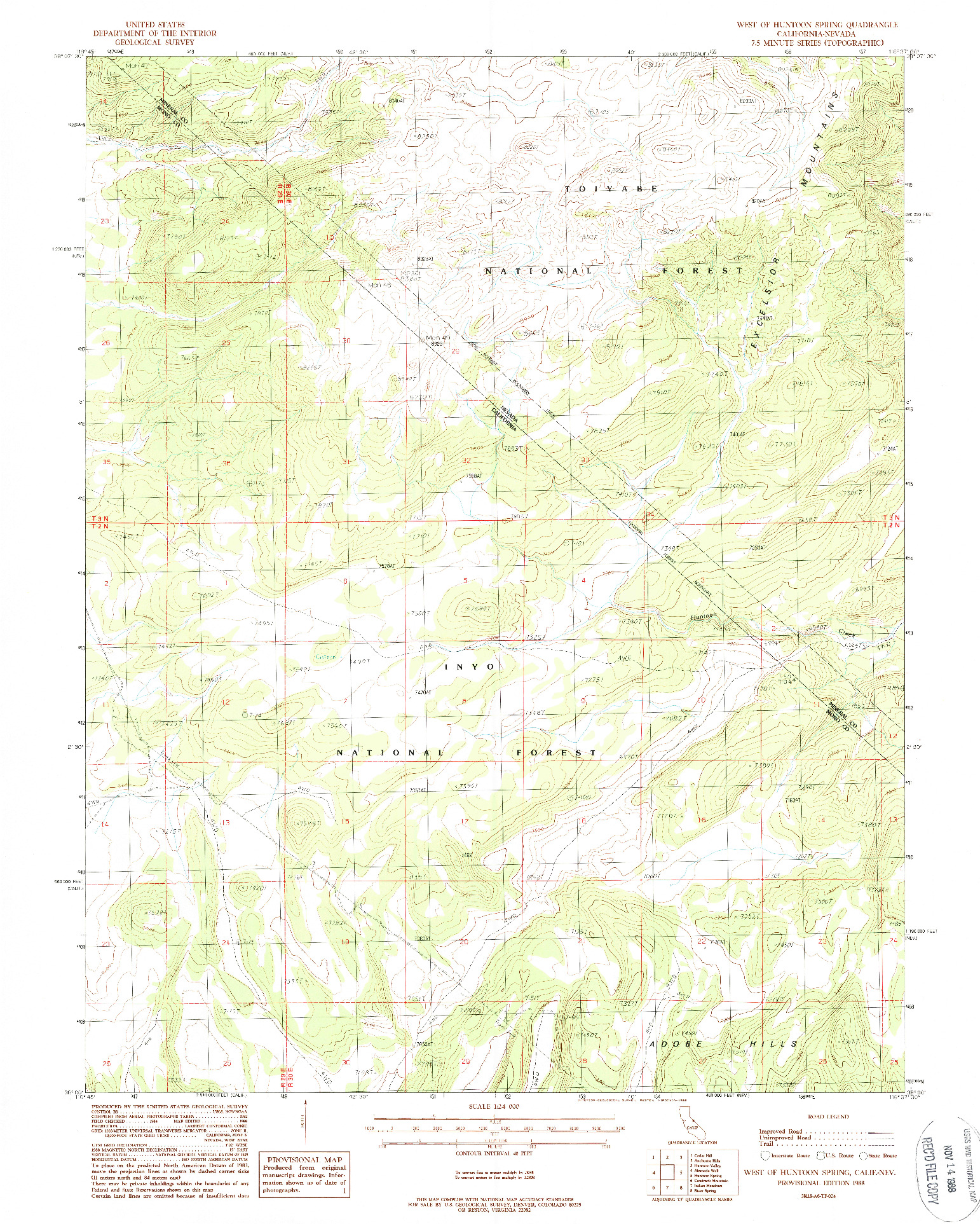 USGS 1:24000-SCALE QUADRANGLE FOR WEST OF HUNTOON SPRING, CA 1988