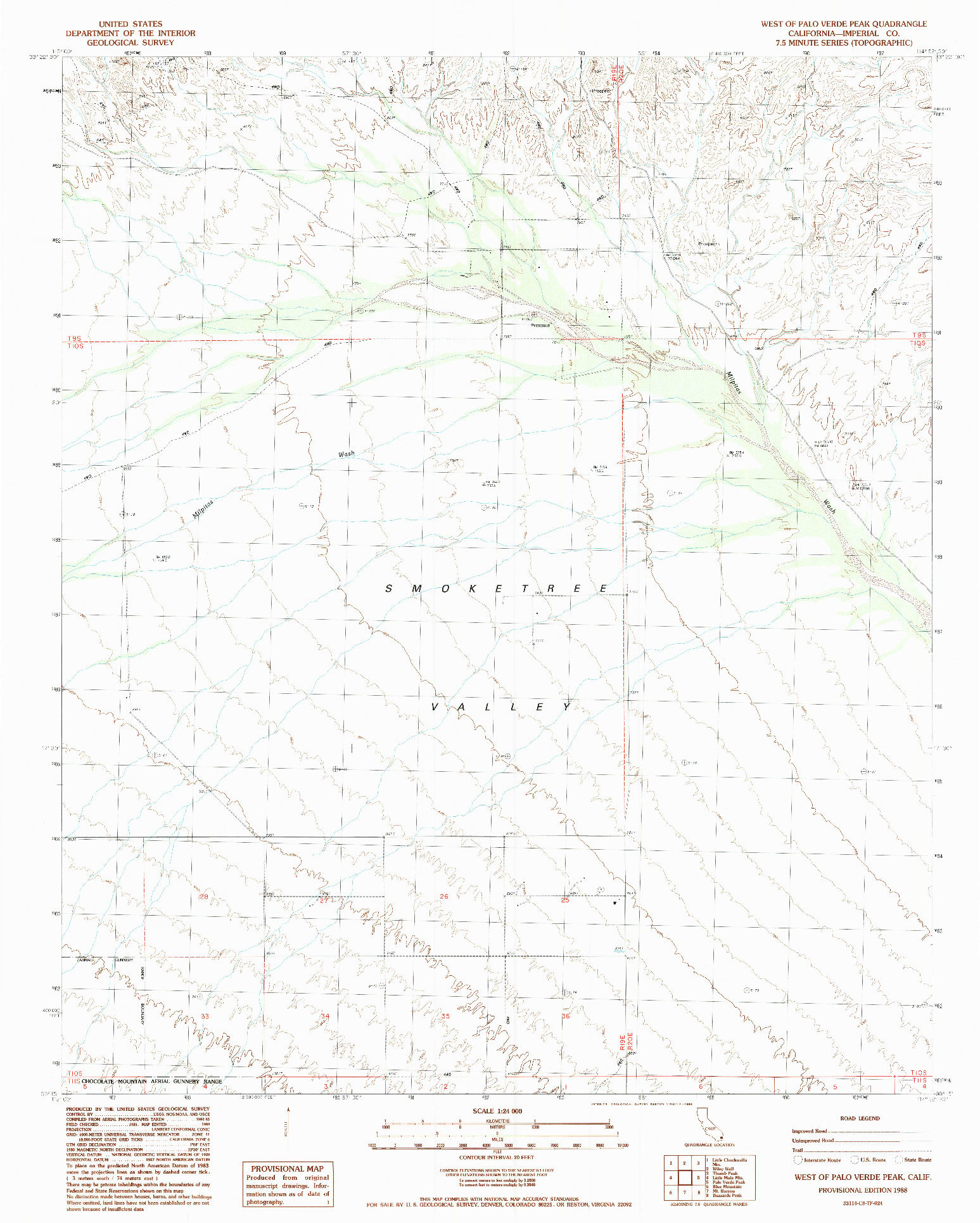 USGS 1:24000-SCALE QUADRANGLE FOR WEST OF PALO VERDE PEAK, CA 1988