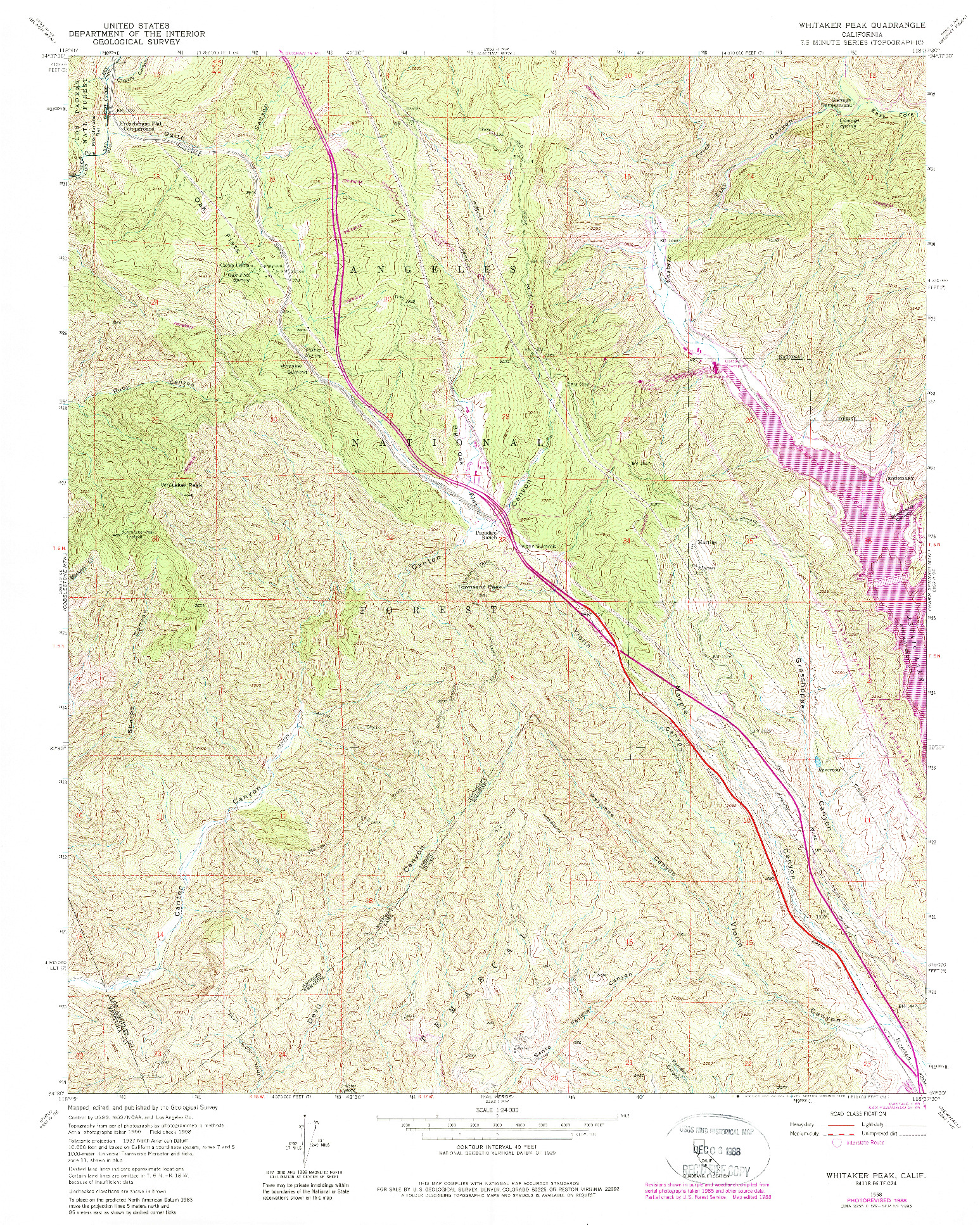 USGS 1:24000-SCALE QUADRANGLE FOR WHITAKER PEAK, CA 1958