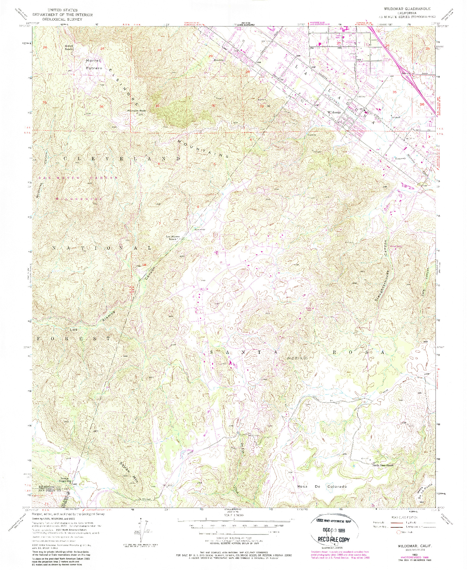 USGS 1:24000-SCALE QUADRANGLE FOR WILDOMAR, CA 1953