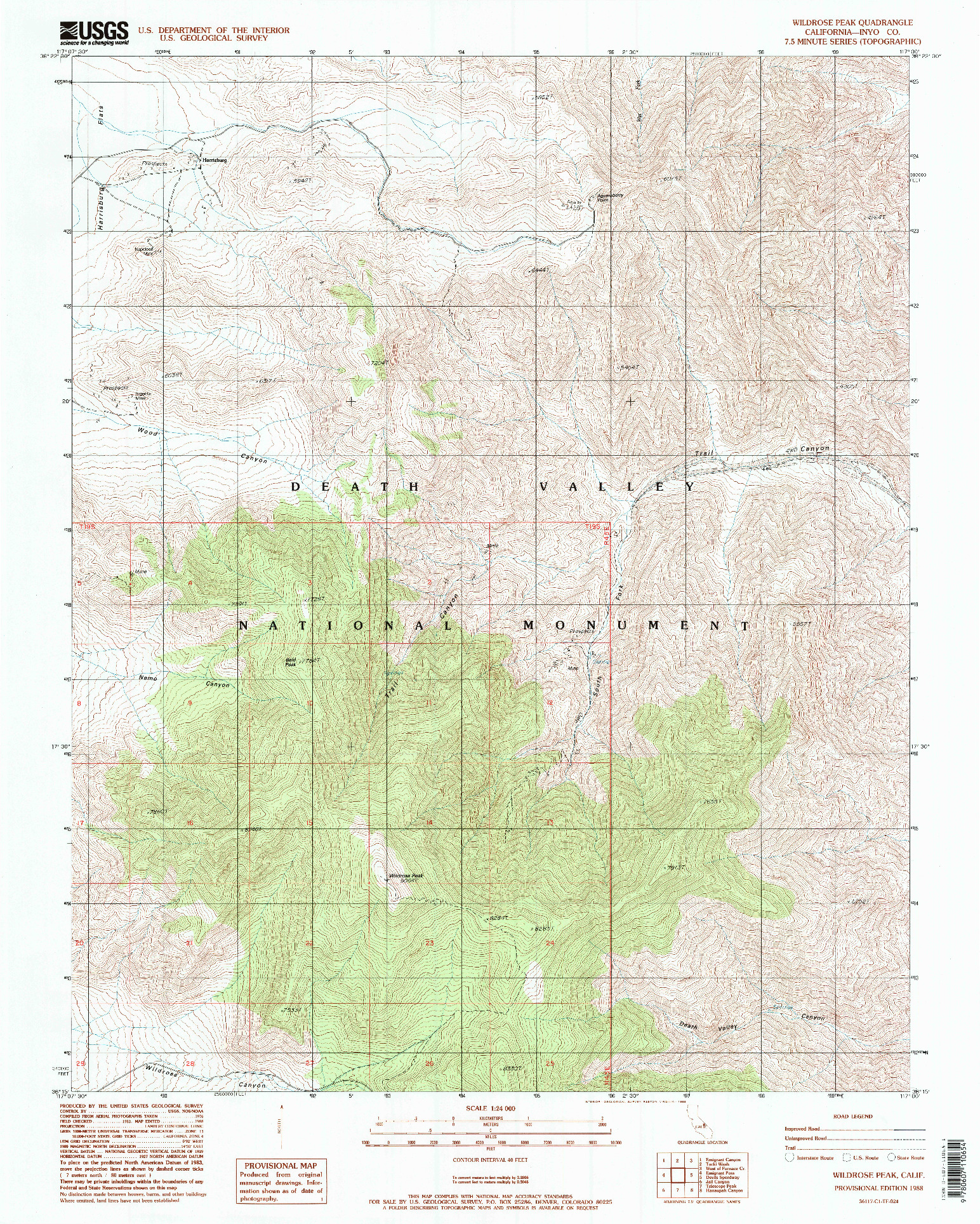 USGS 1:24000-SCALE QUADRANGLE FOR WILDROSE PEAK, CA 1988