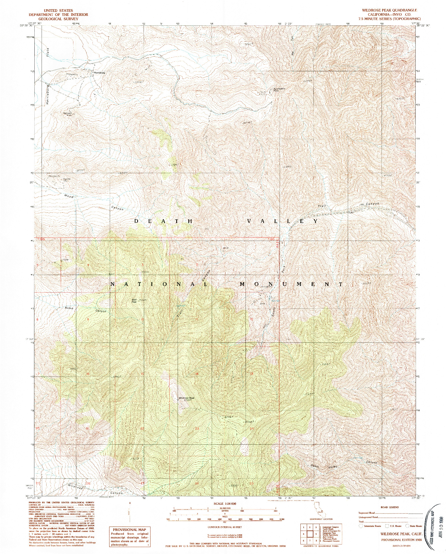 USGS 1:24000-SCALE QUADRANGLE FOR WILDROSE PEAK, CA 1988