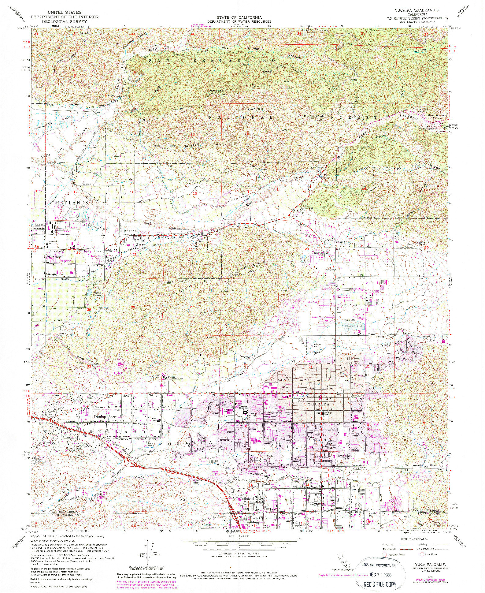 USGS 1:24000-SCALE QUADRANGLE FOR YUCAIPA, CA 1967