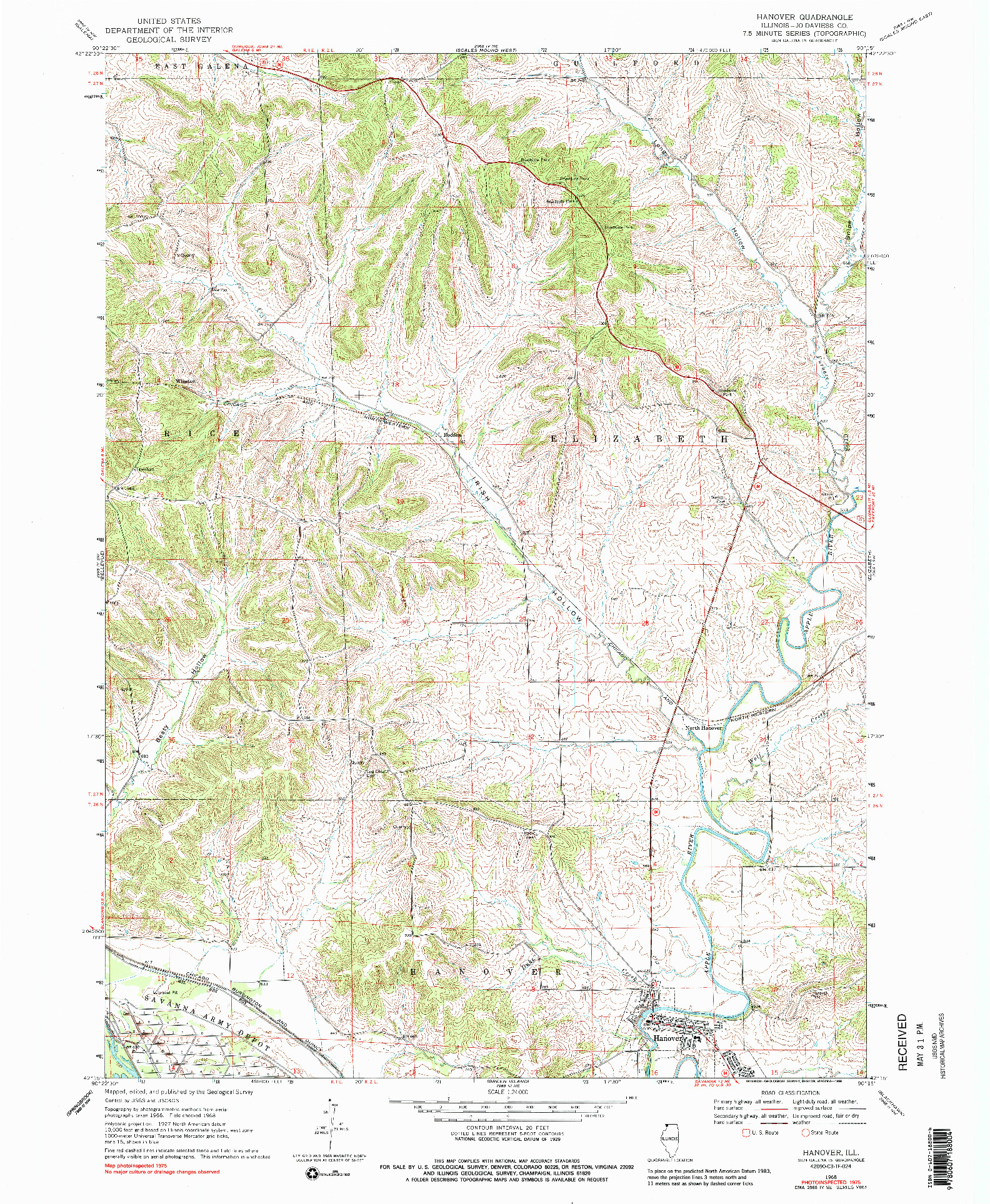 USGS 1:24000-SCALE QUADRANGLE FOR HANOVER, IL 1968