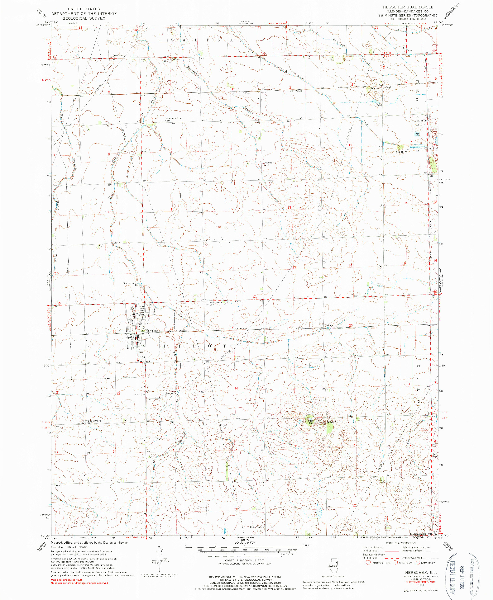 USGS 1:24000-SCALE QUADRANGLE FOR HERSCHER, IL 1973