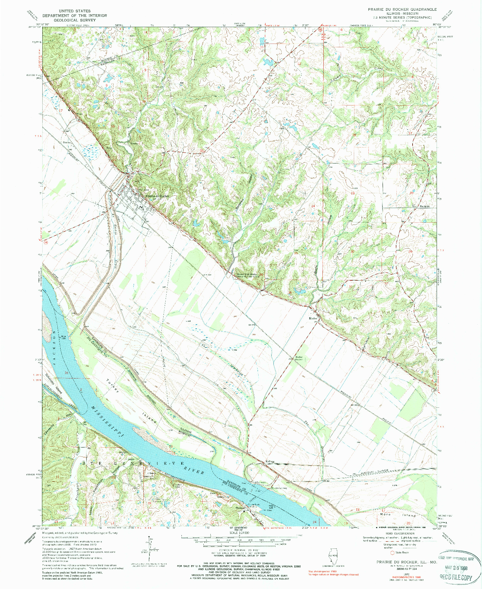 USGS 1:24000-SCALE QUADRANGLE FOR PRAIRIE DU ROCHER, IL 1970