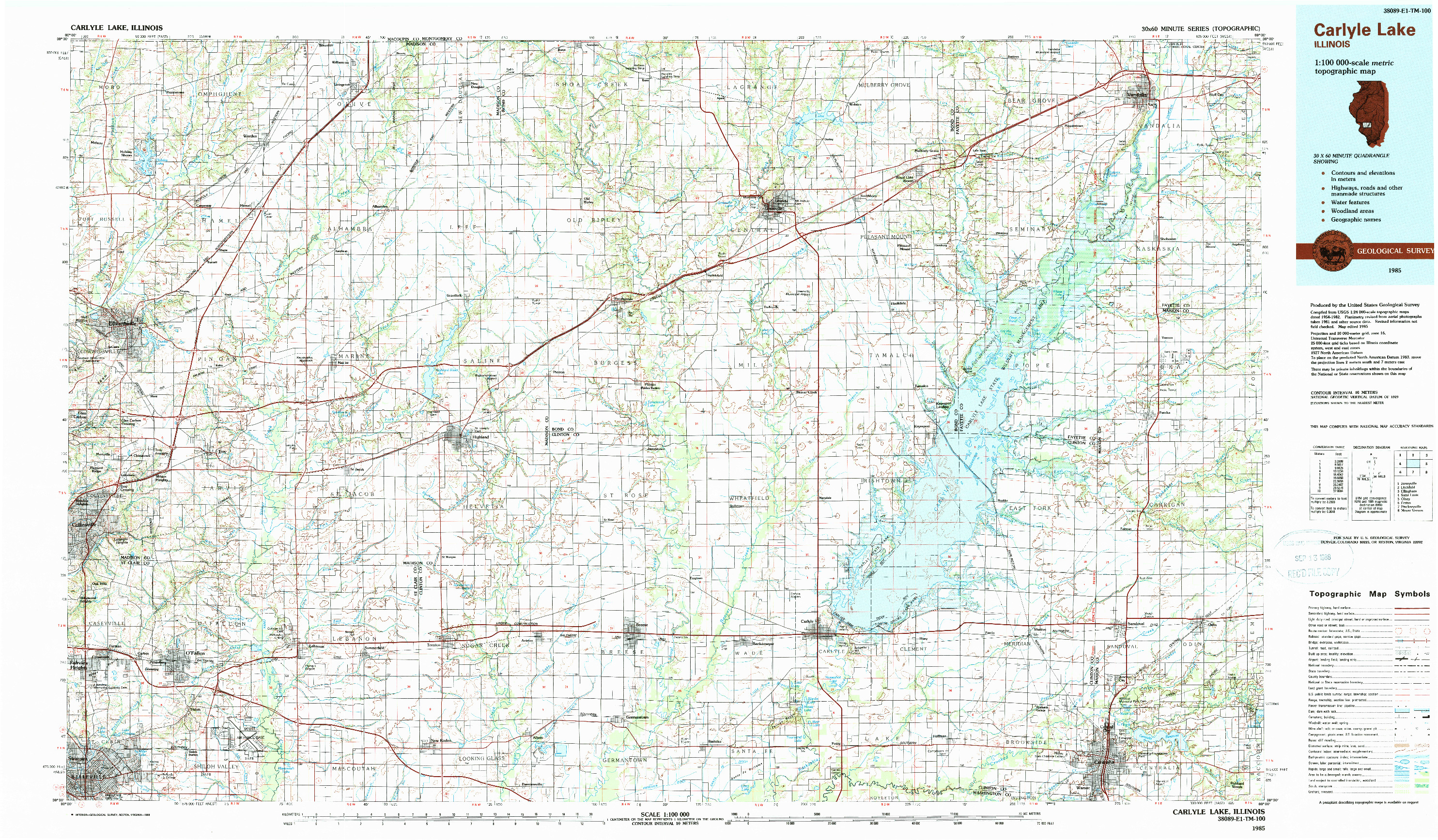 USGS 1:100000-SCALE QUADRANGLE FOR CARLYLE LAKE, IL 1985