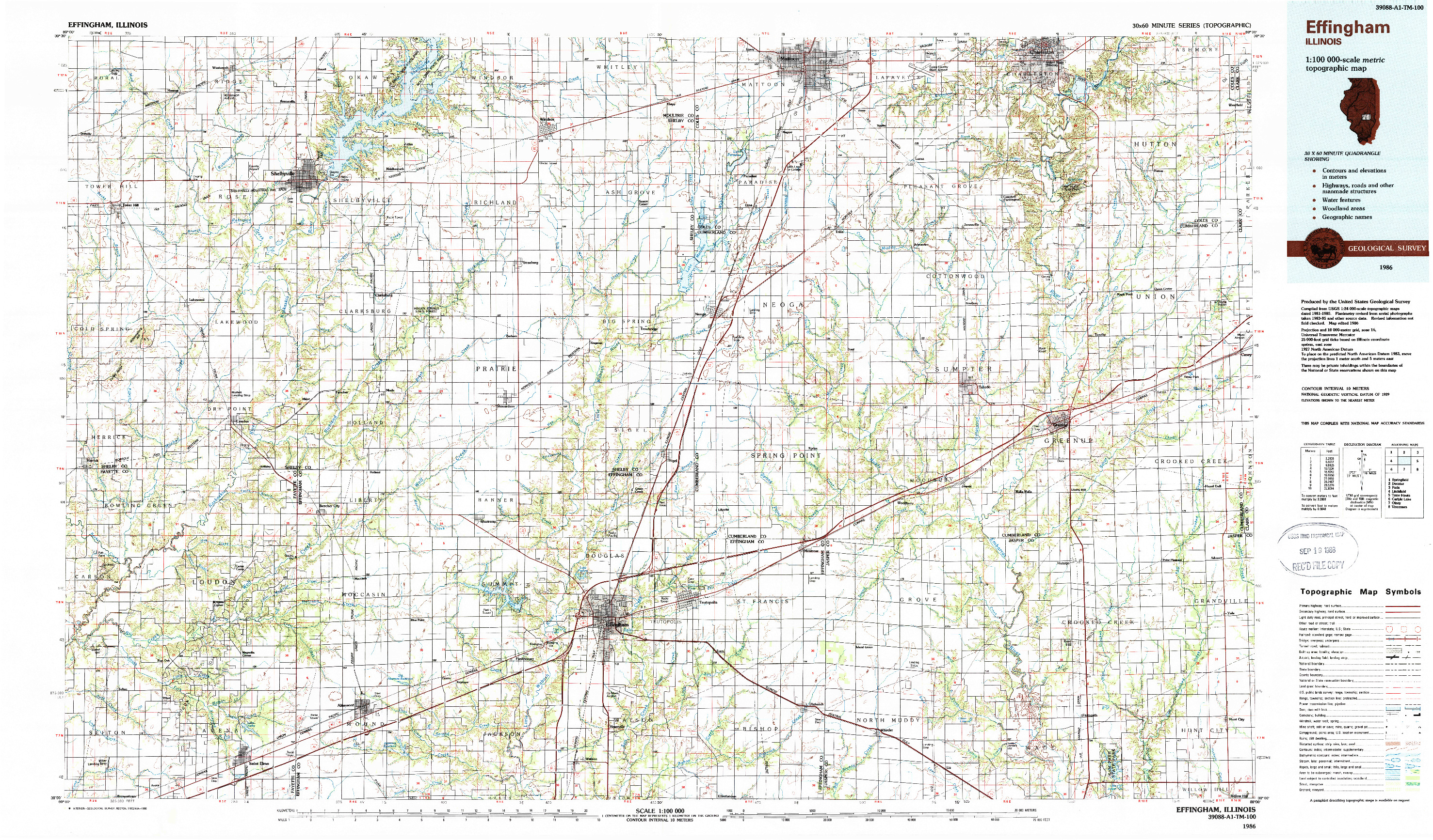 USGS 1:100000-SCALE QUADRANGLE FOR EFFINGHAM, IL 1986