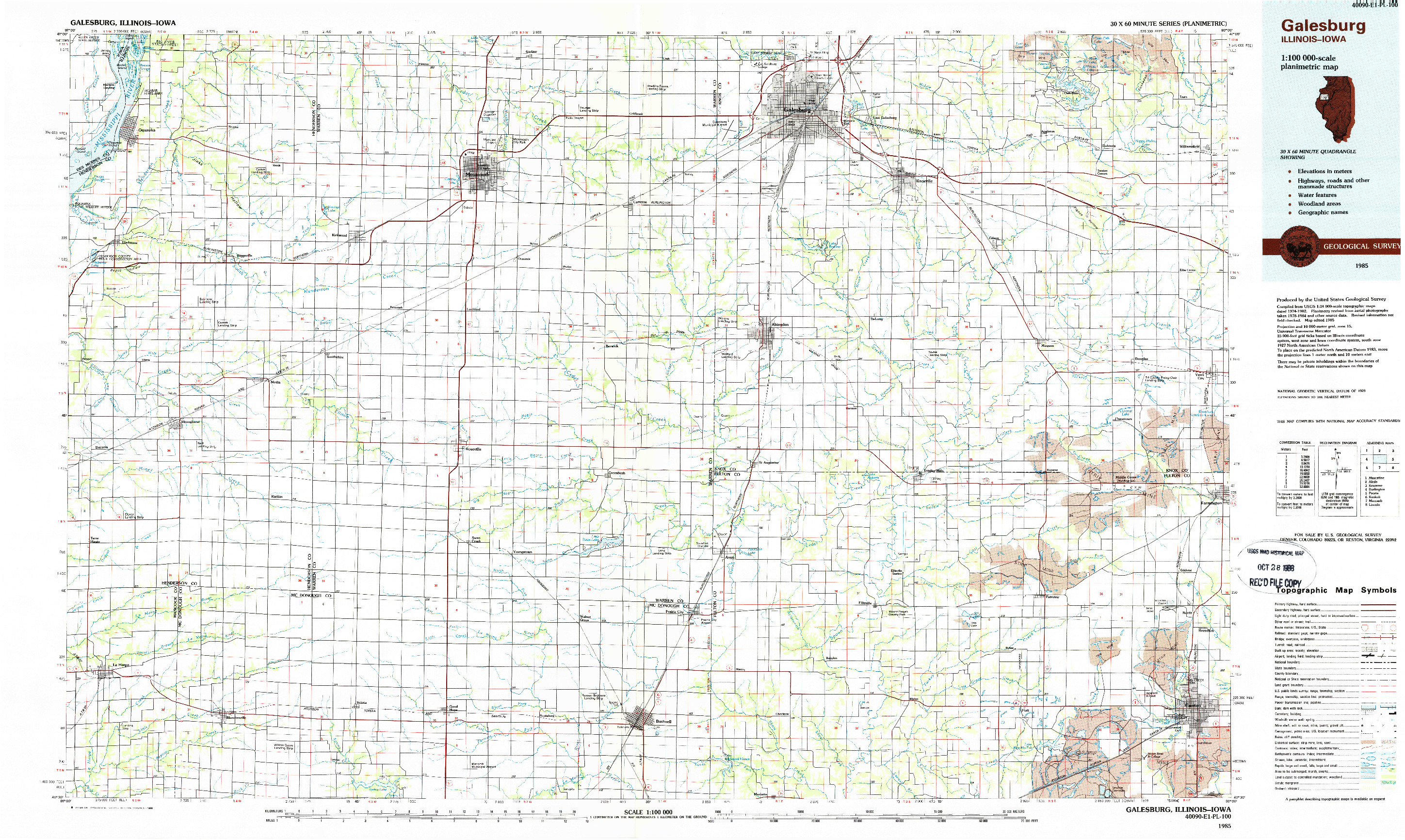 USGS 1:100000-SCALE QUADRANGLE FOR GALESBURG, IL 1985