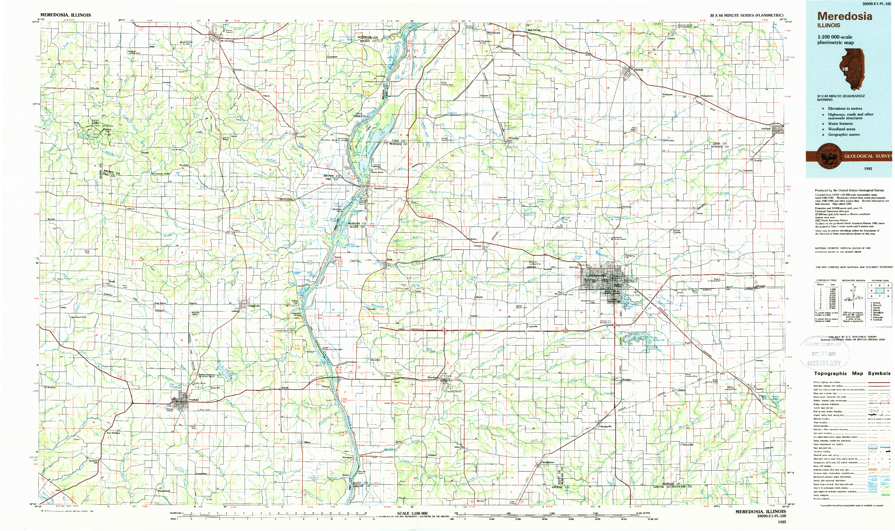 USGS 1:100000-SCALE QUADRANGLE FOR MEREDOSIA, IL 1985