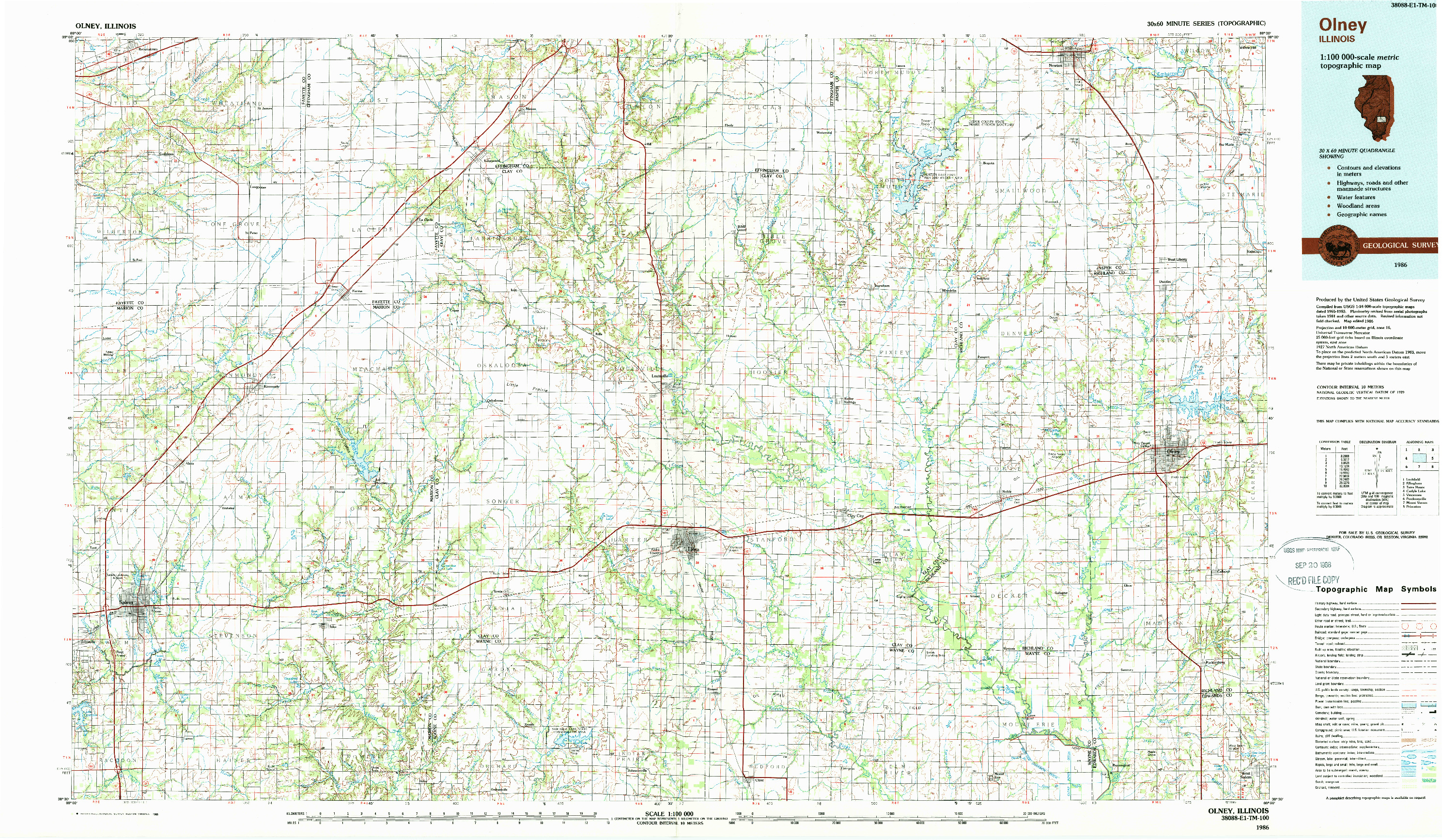 USGS 1:100000-SCALE QUADRANGLE FOR OLNEY, IL 1986