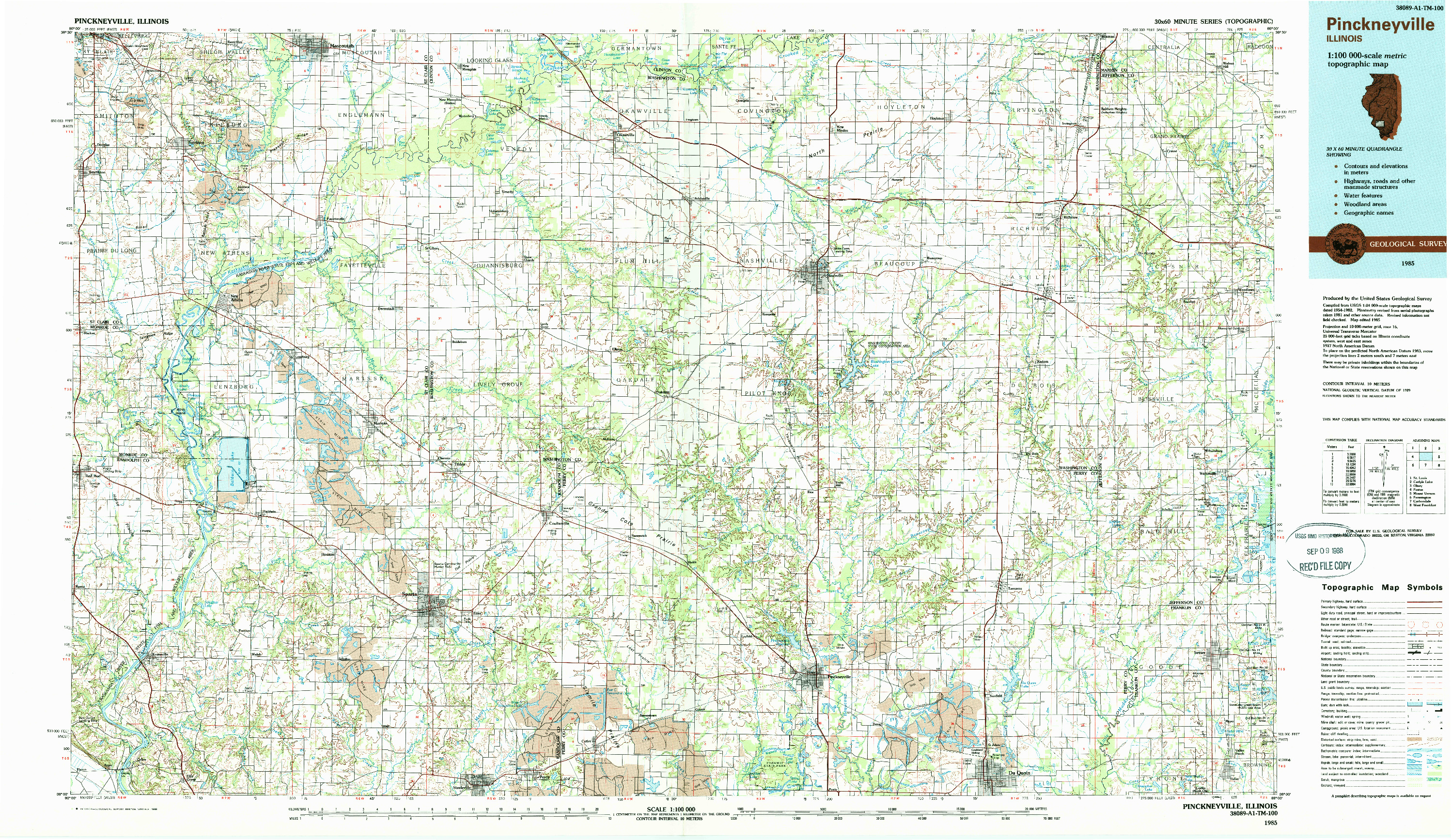 USGS 1:100000-SCALE QUADRANGLE FOR PINCKNEYVILLE, IL 1985