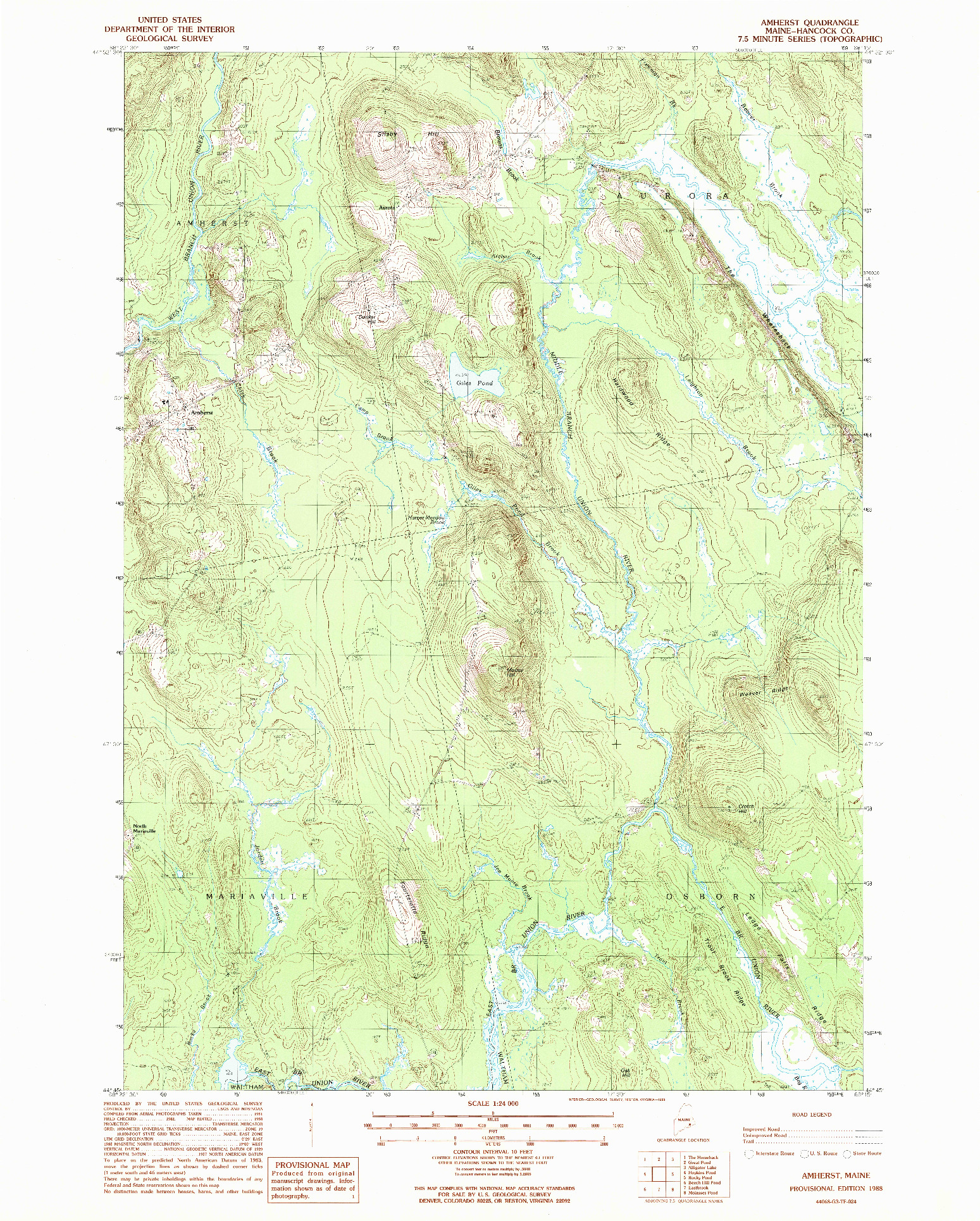 USGS 1:24000-SCALE QUADRANGLE FOR AMHERST, ME 1988