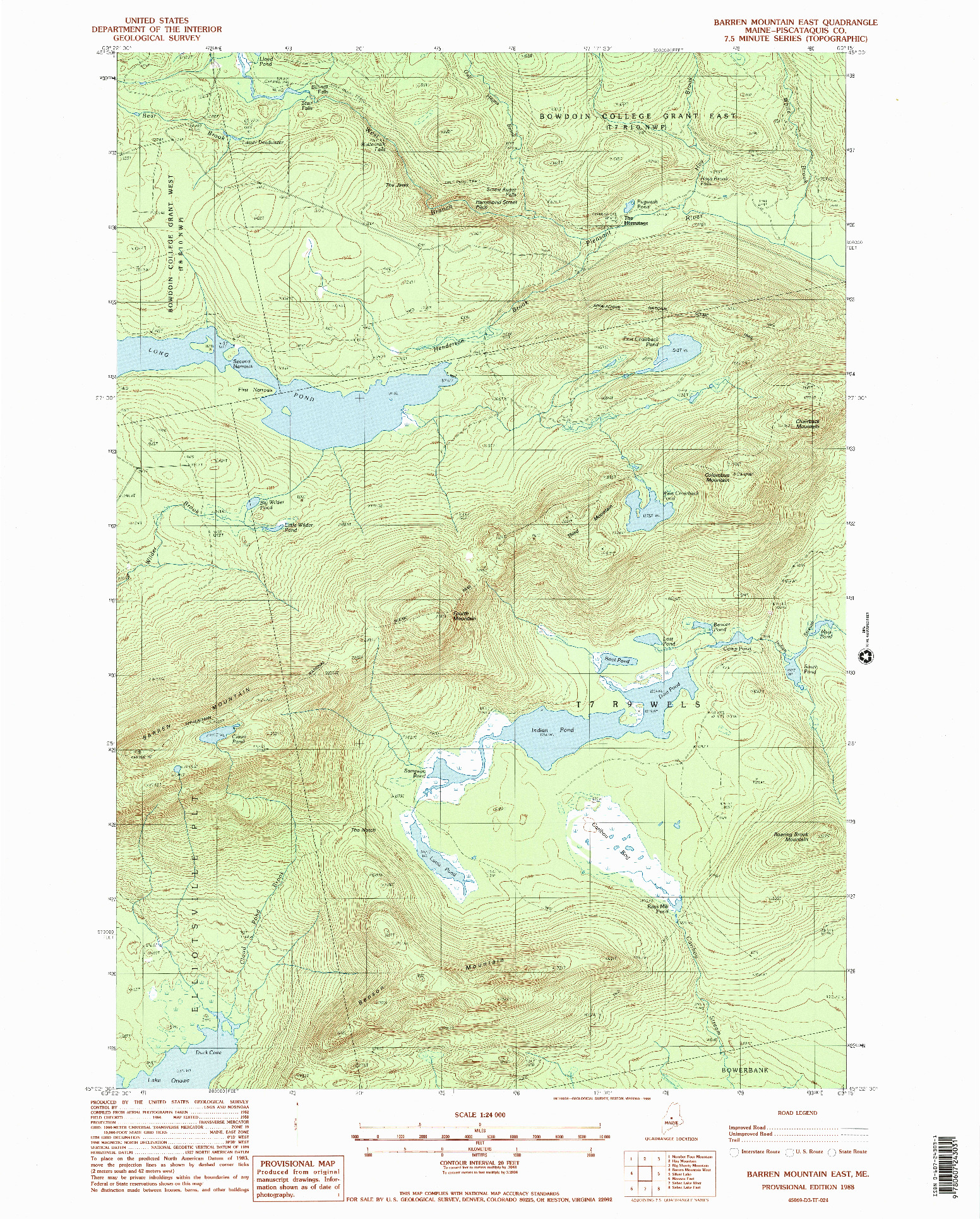 USGS 1:24000-SCALE QUADRANGLE FOR BARREN MOUNTAIN EAST, ME 1988