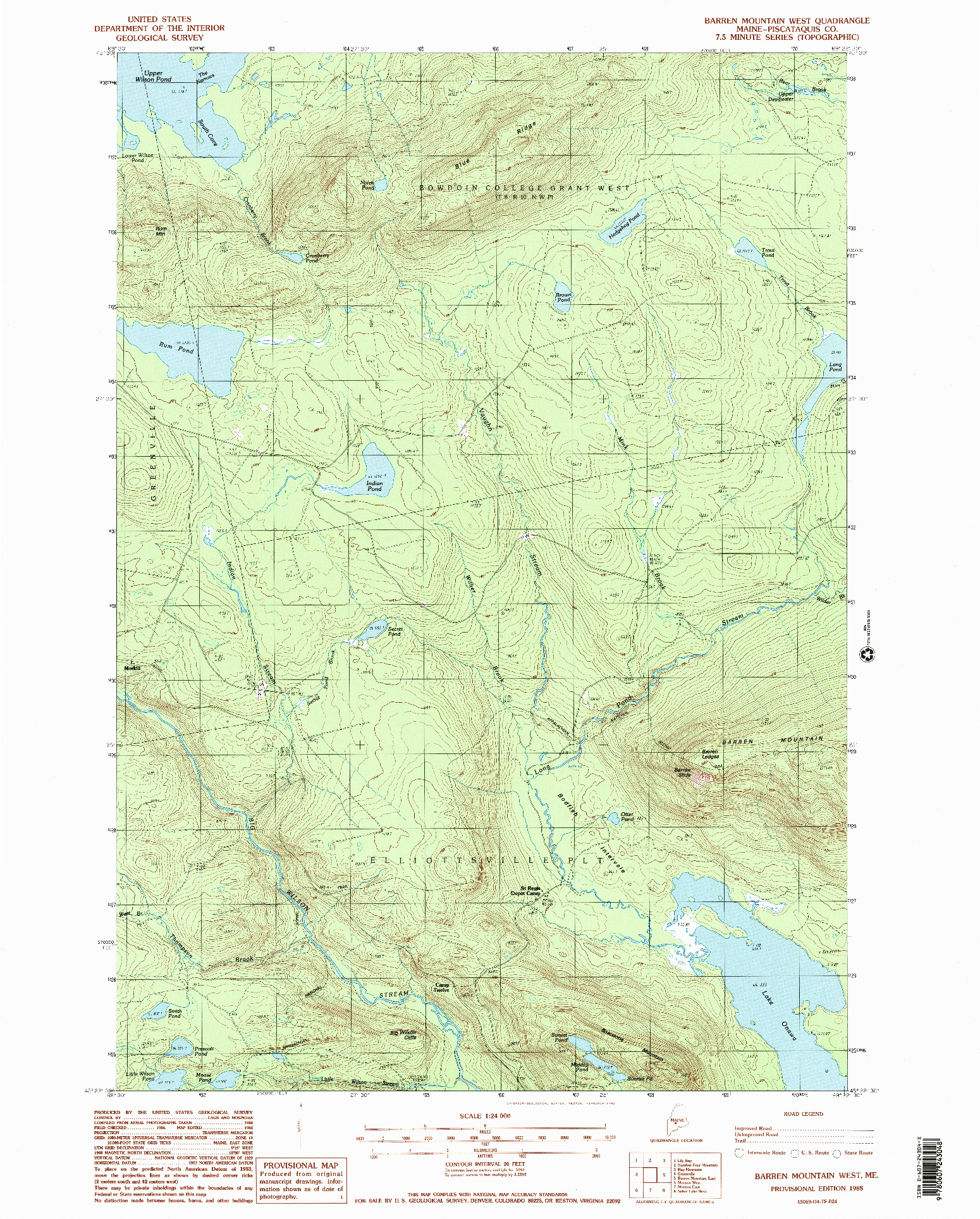 USGS 1:24000-SCALE QUADRANGLE FOR BARREN MOUNTAIN WEST, ME 1988