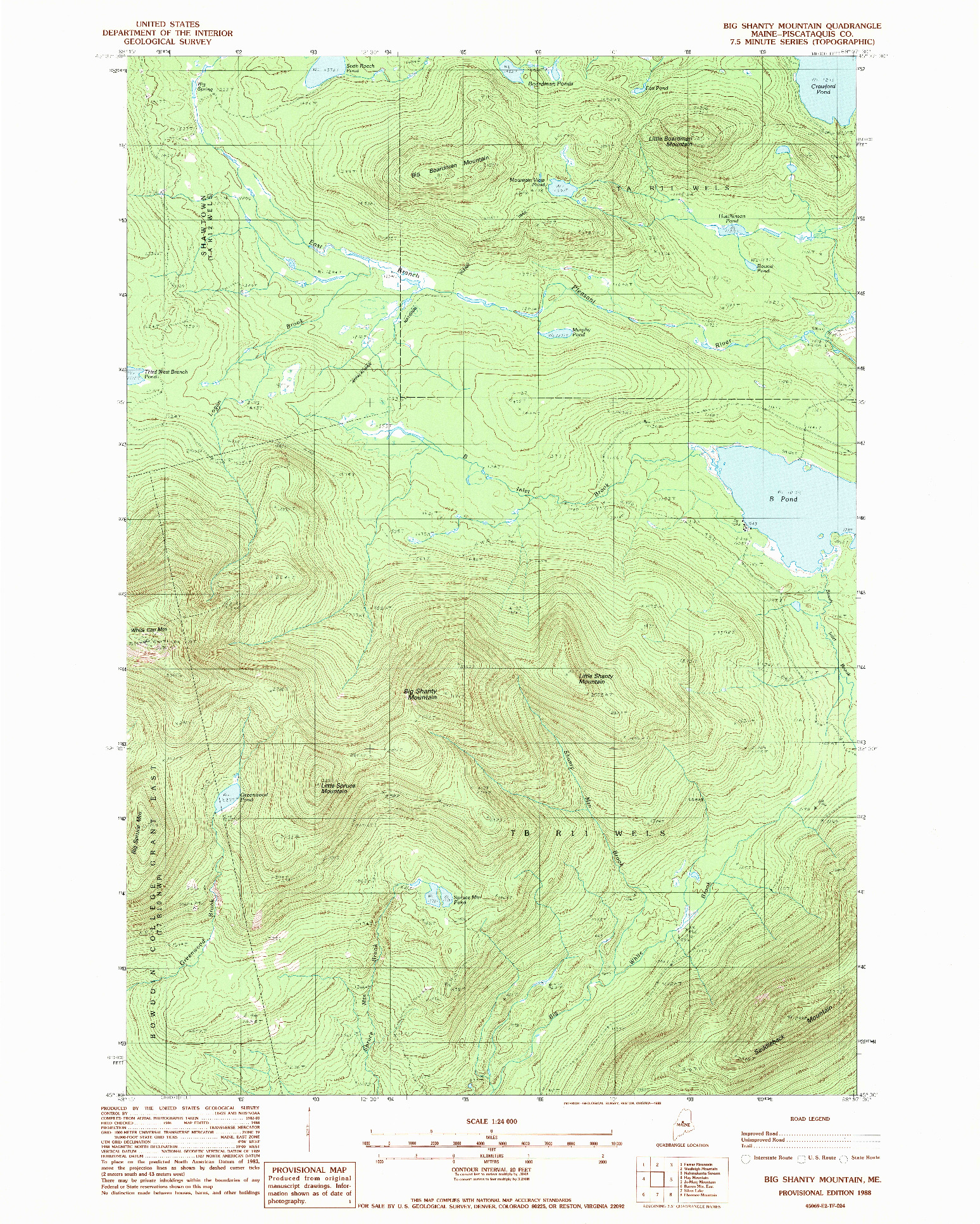 USGS 1:24000-SCALE QUADRANGLE FOR BIG SHANTY MOUNTAIN, ME 1988