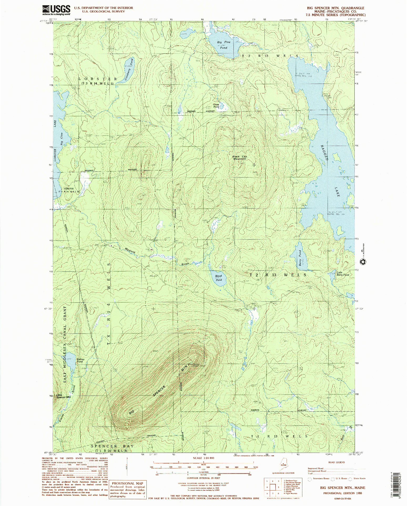 USGS 1:24000-SCALE QUADRANGLE FOR BIG SPENCER MTN, ME 1988