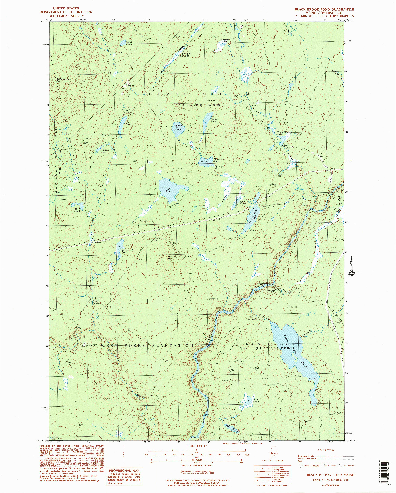 USGS 1:24000-SCALE QUADRANGLE FOR BLACK BROOK POND, ME 1988