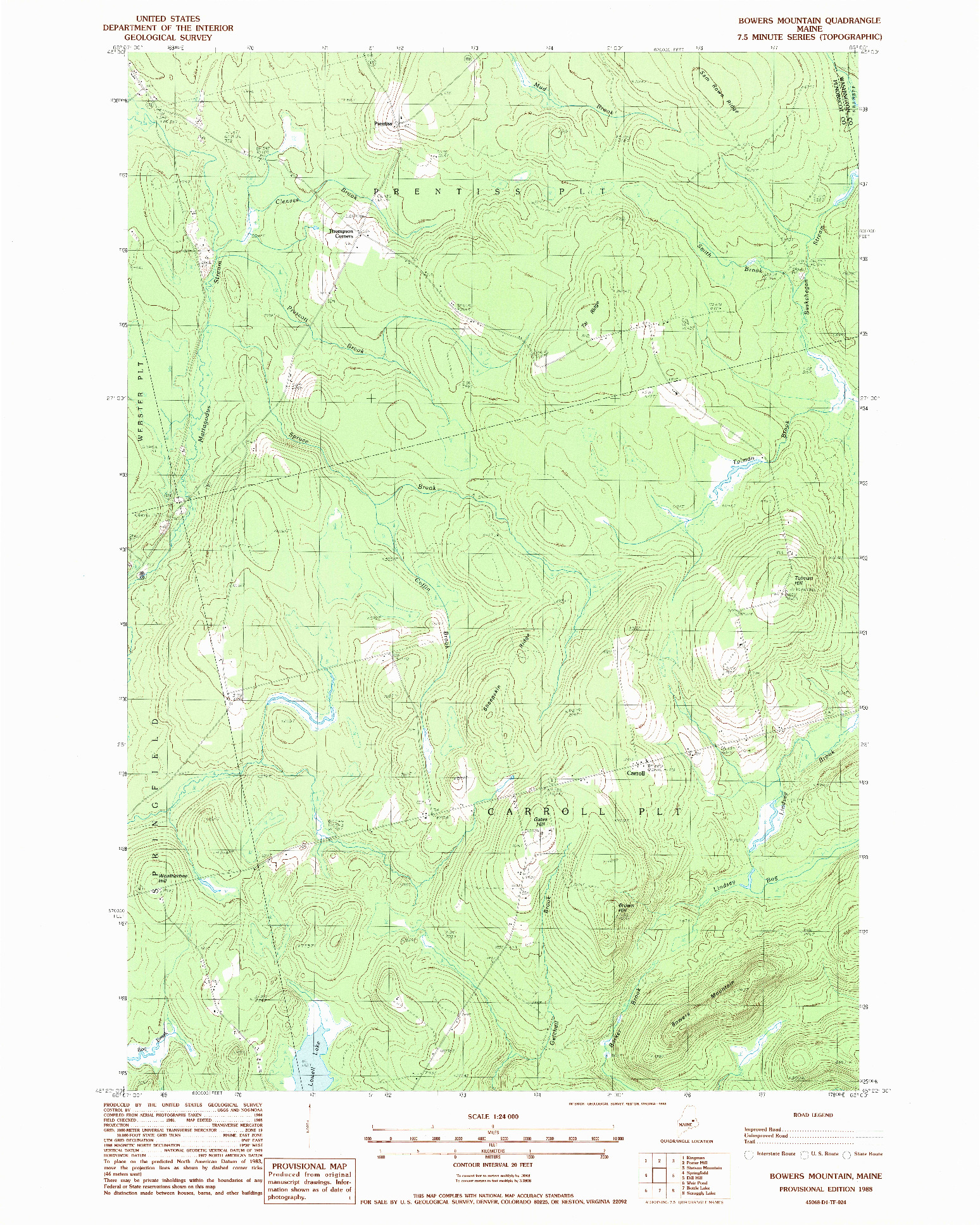 USGS 1:24000-SCALE QUADRANGLE FOR BOWERS MOUNTAIN, ME 1988