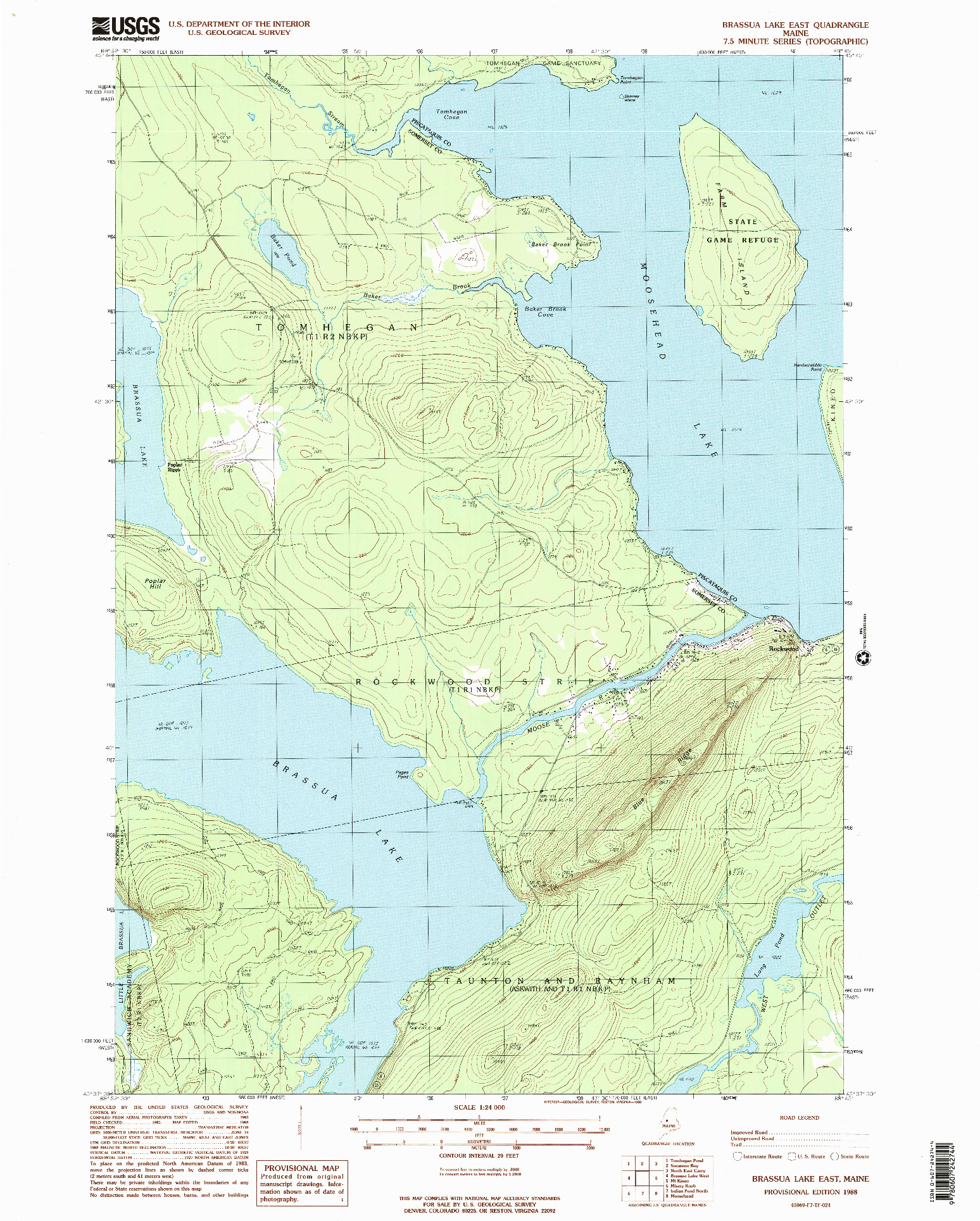 USGS 1:24000-SCALE QUADRANGLE FOR BRASSUA LAKE EAST, ME 1988
