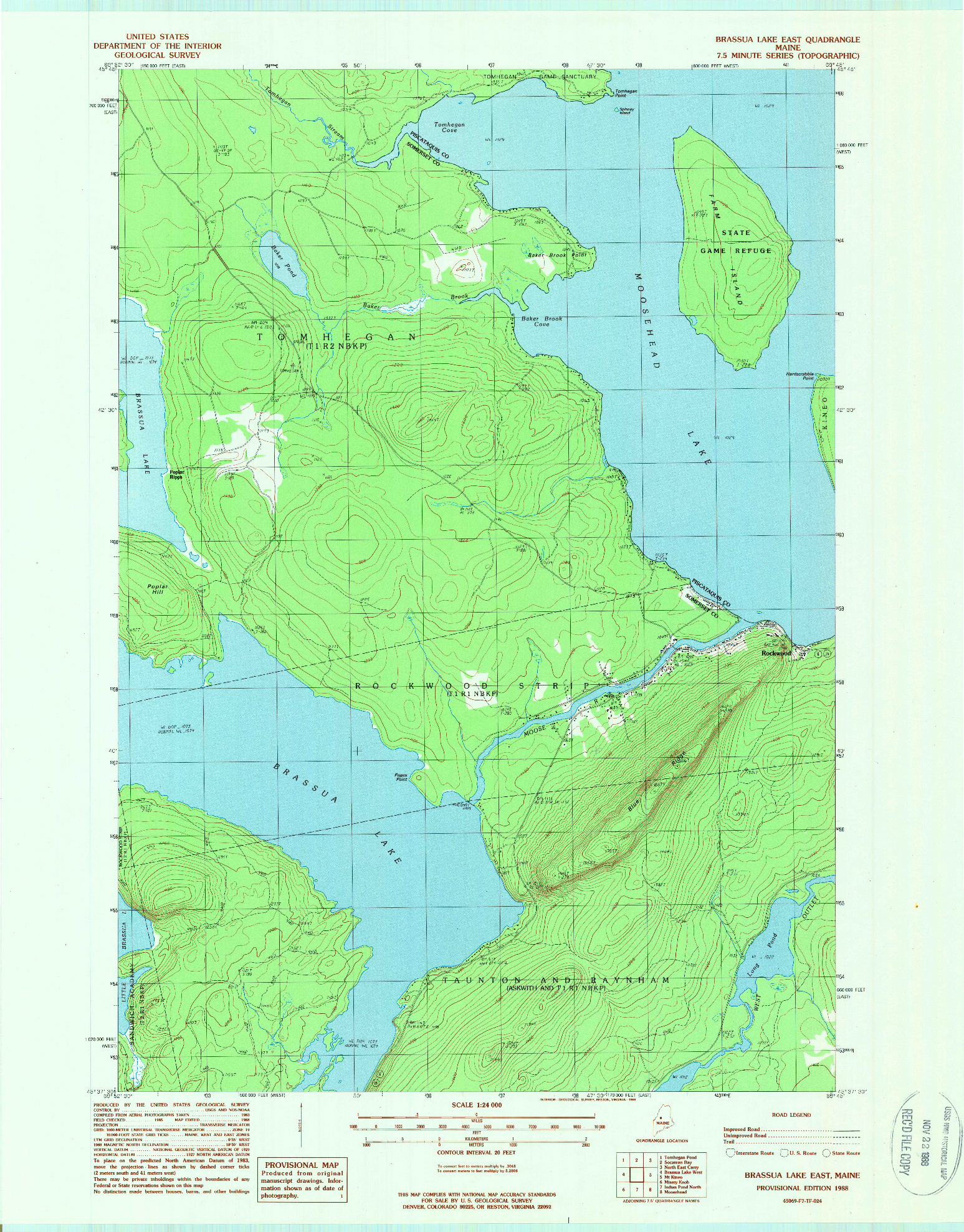 USGS 1:24000-SCALE QUADRANGLE FOR BRASSUA LAKE EAST, ME 1988