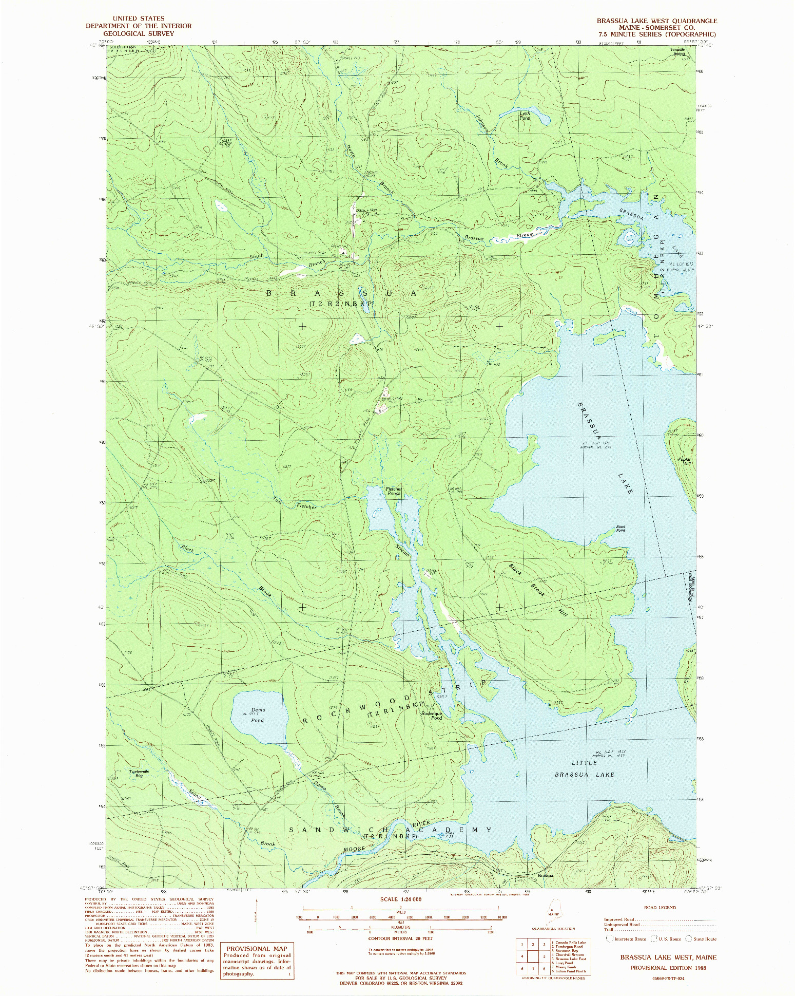 USGS 1:24000-SCALE QUADRANGLE FOR BRASSUA LAKE WEST, ME 1988