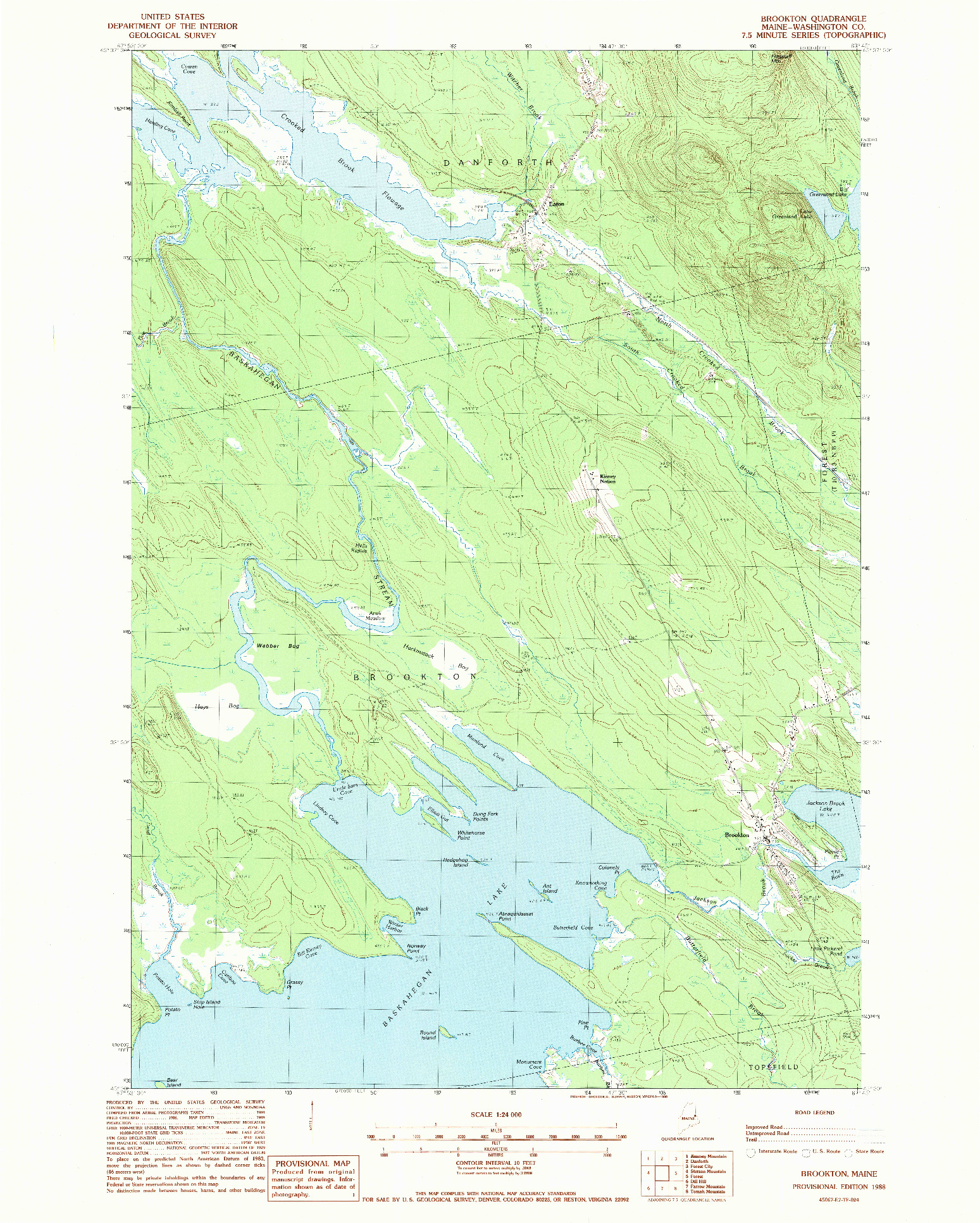 USGS 1:24000-SCALE QUADRANGLE FOR BROOKTON, ME 1988